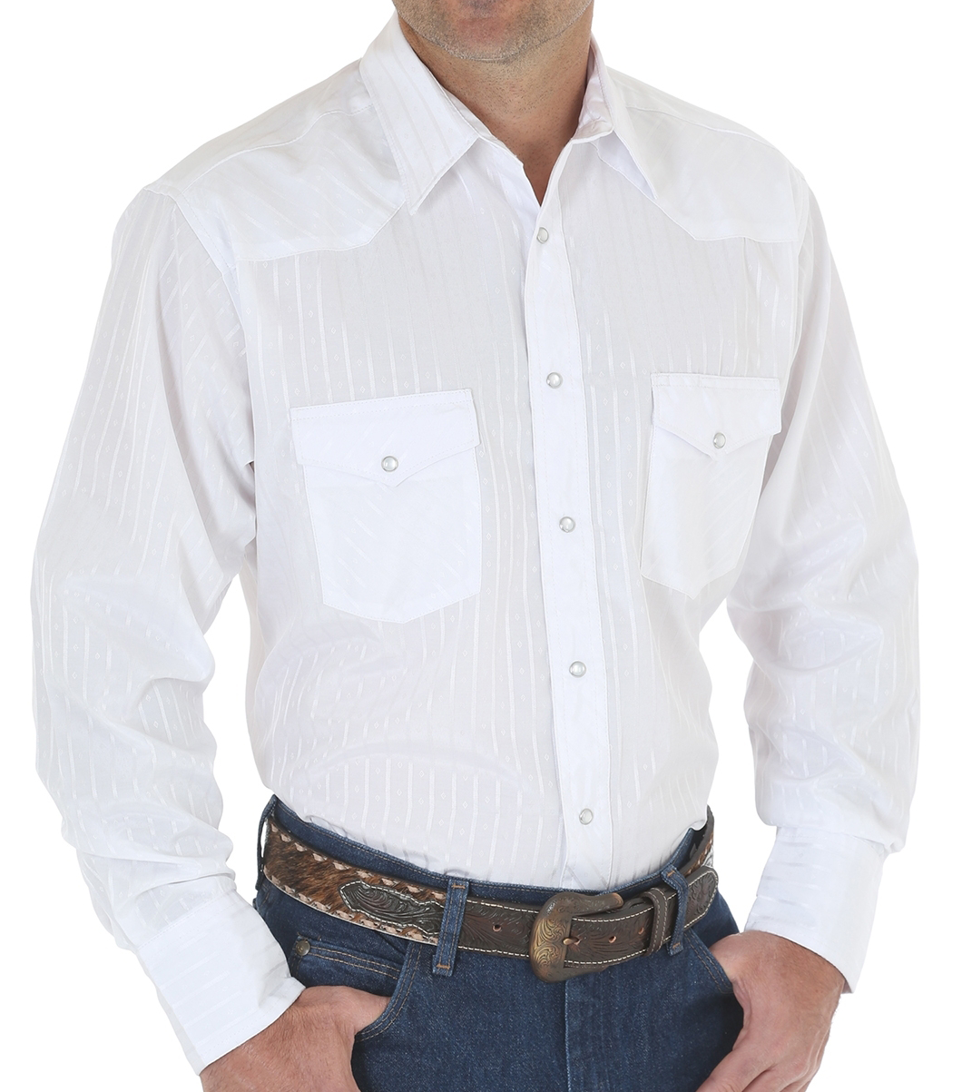 Image of Wrangler Tall Sport Western Snap Long-Sleeve Shirt for Men - White - 2XLT