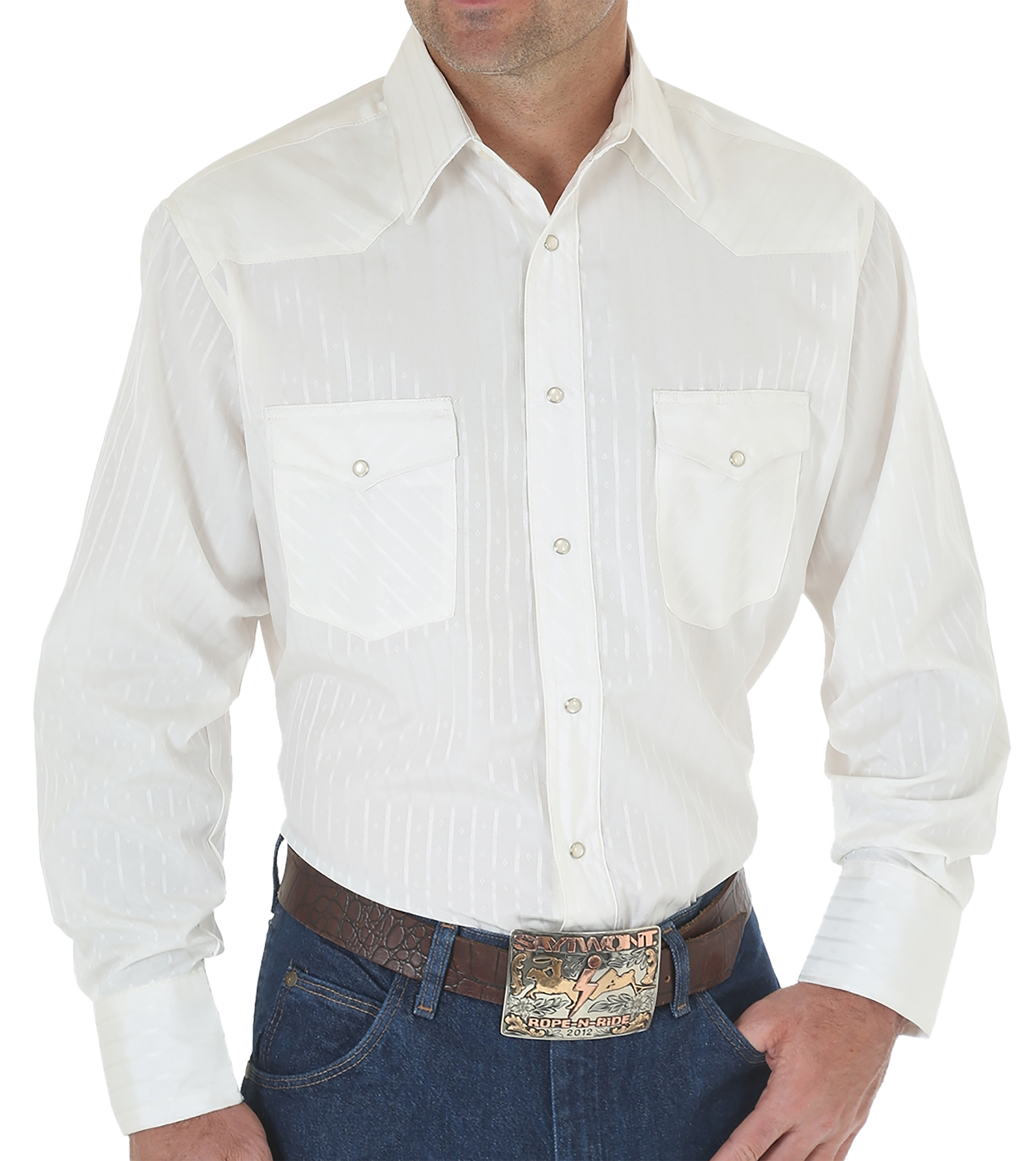 Image of Wrangler Sport Western Snap Long-Sleeve Shirt for Men - Tan