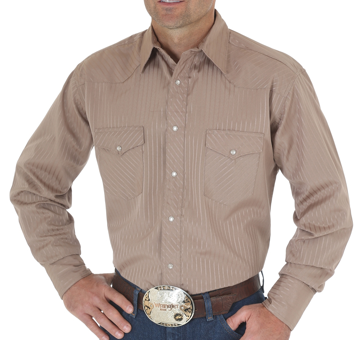 Image of Wrangler Tall Sport Western Snap Long-Sleeve Shirt for Men - Khaki
