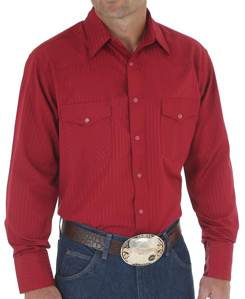 Image of Wrangler Tall Sport Western Snap Long-Sleeve Shirt for Men - Wine
