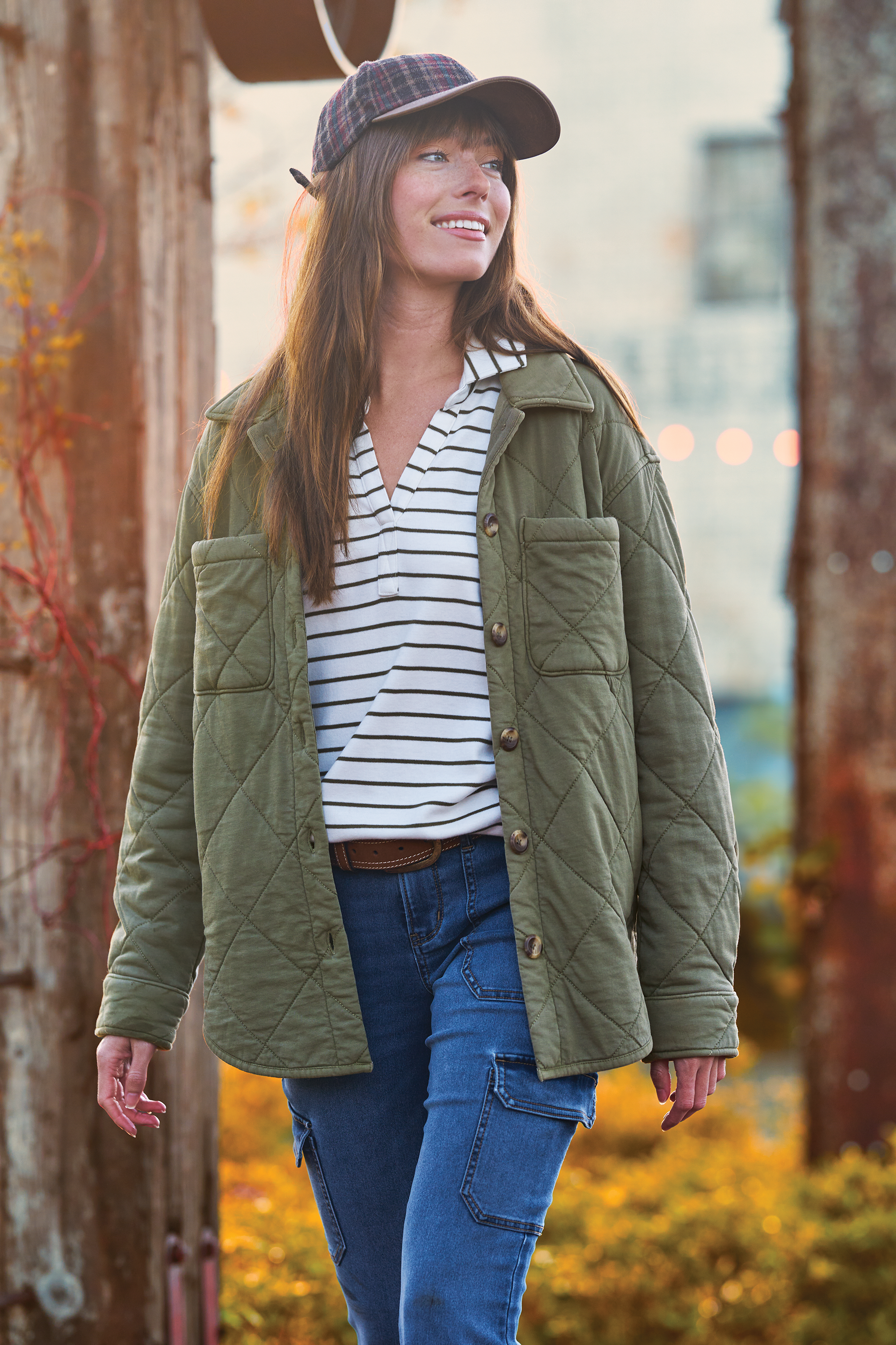 Image of Natural Reflections Quilted Shirt Jacket - Dusty Olive - XL