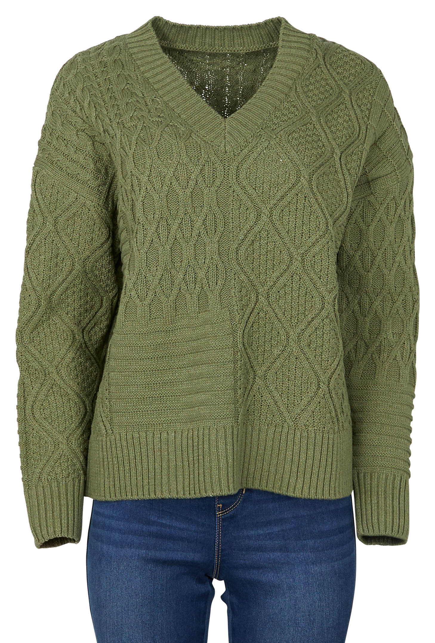Image of Natural Reflections Lakeshore Cable Pullover - Olive