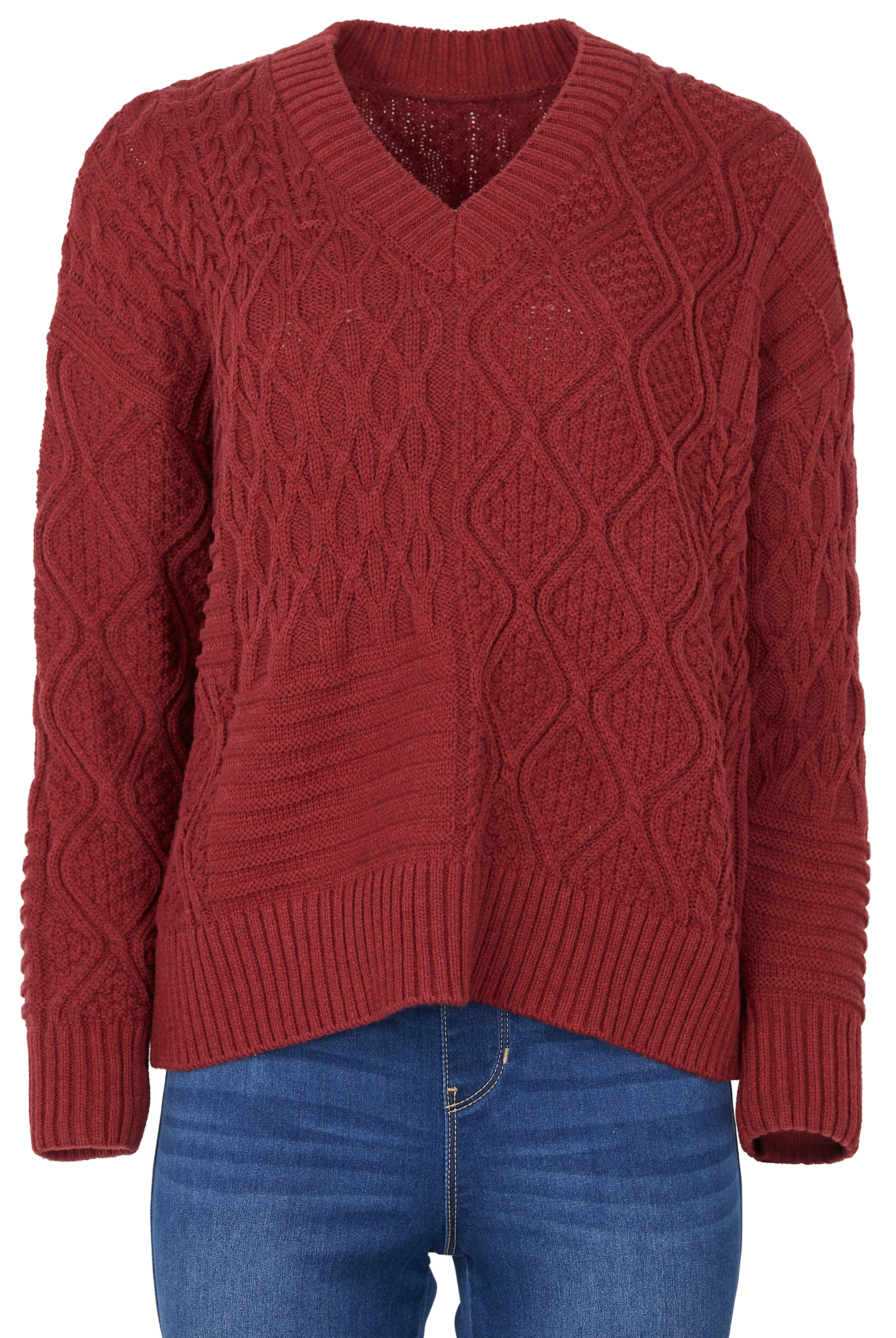 Image of Natural Reflections Lakeshore Cable Pullover - Biking Red