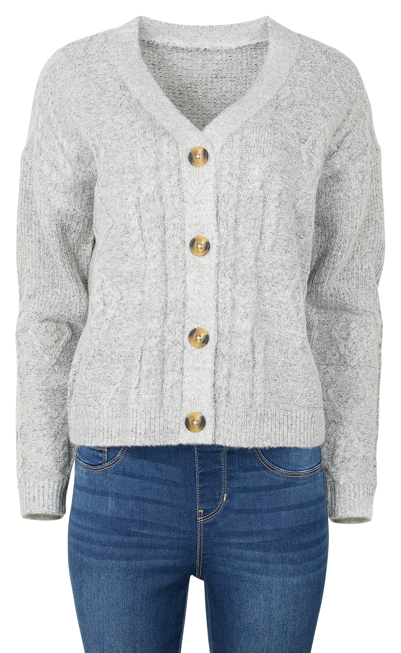Image of Natural Reflections Tahoe Cable Long-Sleeve Sweater Cardigan - Grey