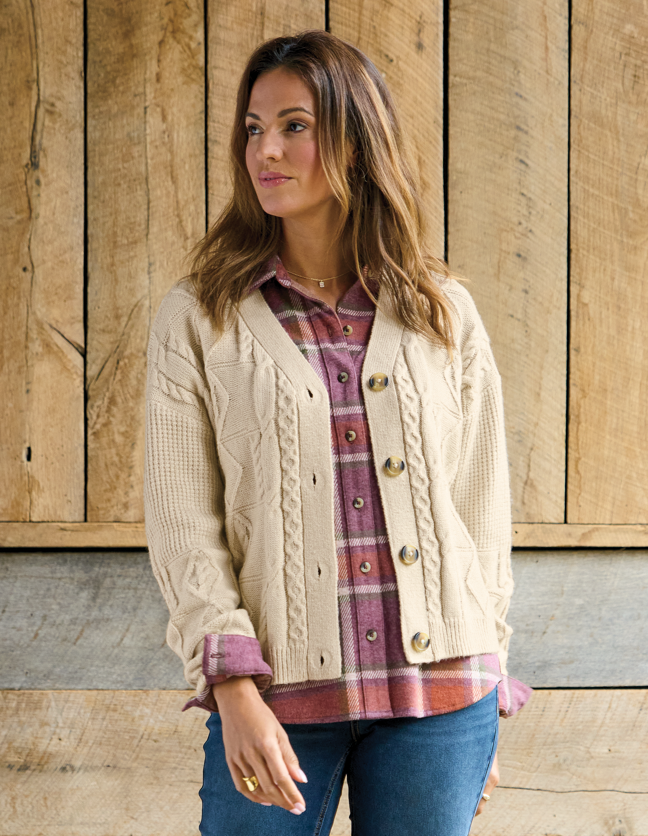 NATURAL REFLECTIONS Tahoe Cable Long-Sleeve Sweater Cardigan