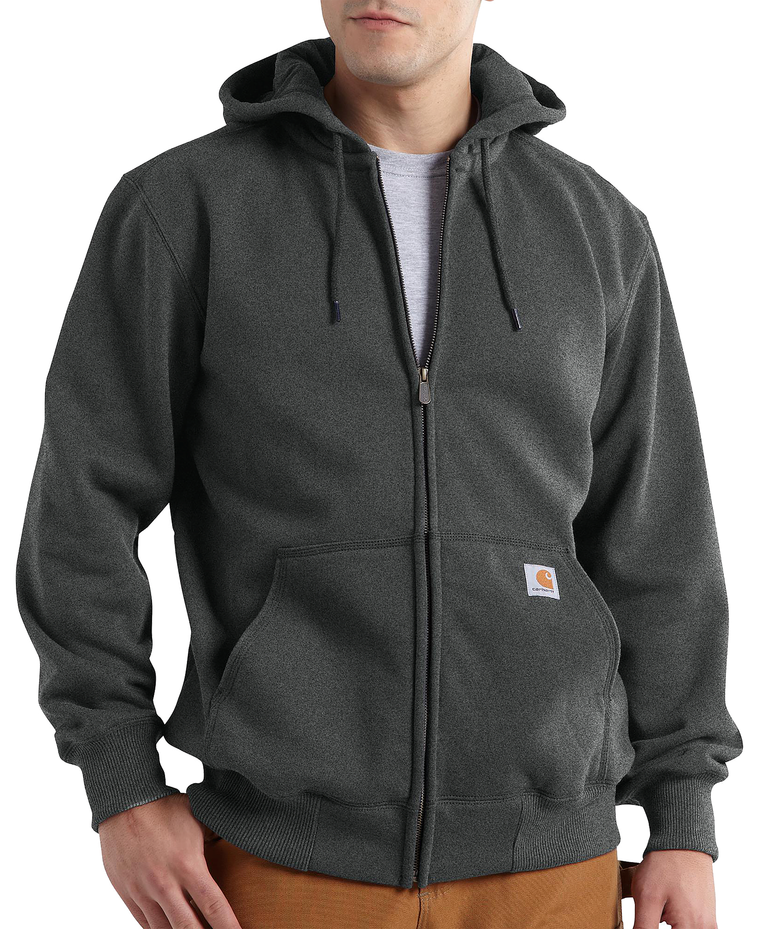 Image of Carhartt Rain Defender Loose-Fit Heavyweight Full-Zip Long-Sleeve Sweatshirt for Men - Carbon Heather - 2XLT