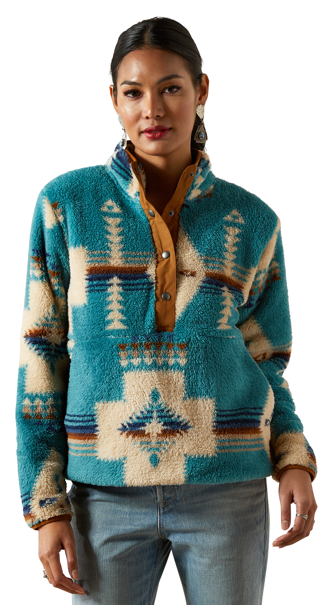 Image of Ariat Berber Snap-Front Long-Sleeve Sweatshirt for Ladies - Agave Southwest - XL