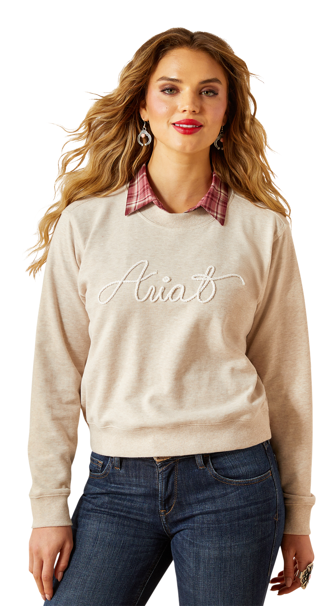 Image of Ariat Essential Crew Long-Sleeve Sweatshirt for Ladies - Oatmeal - L
