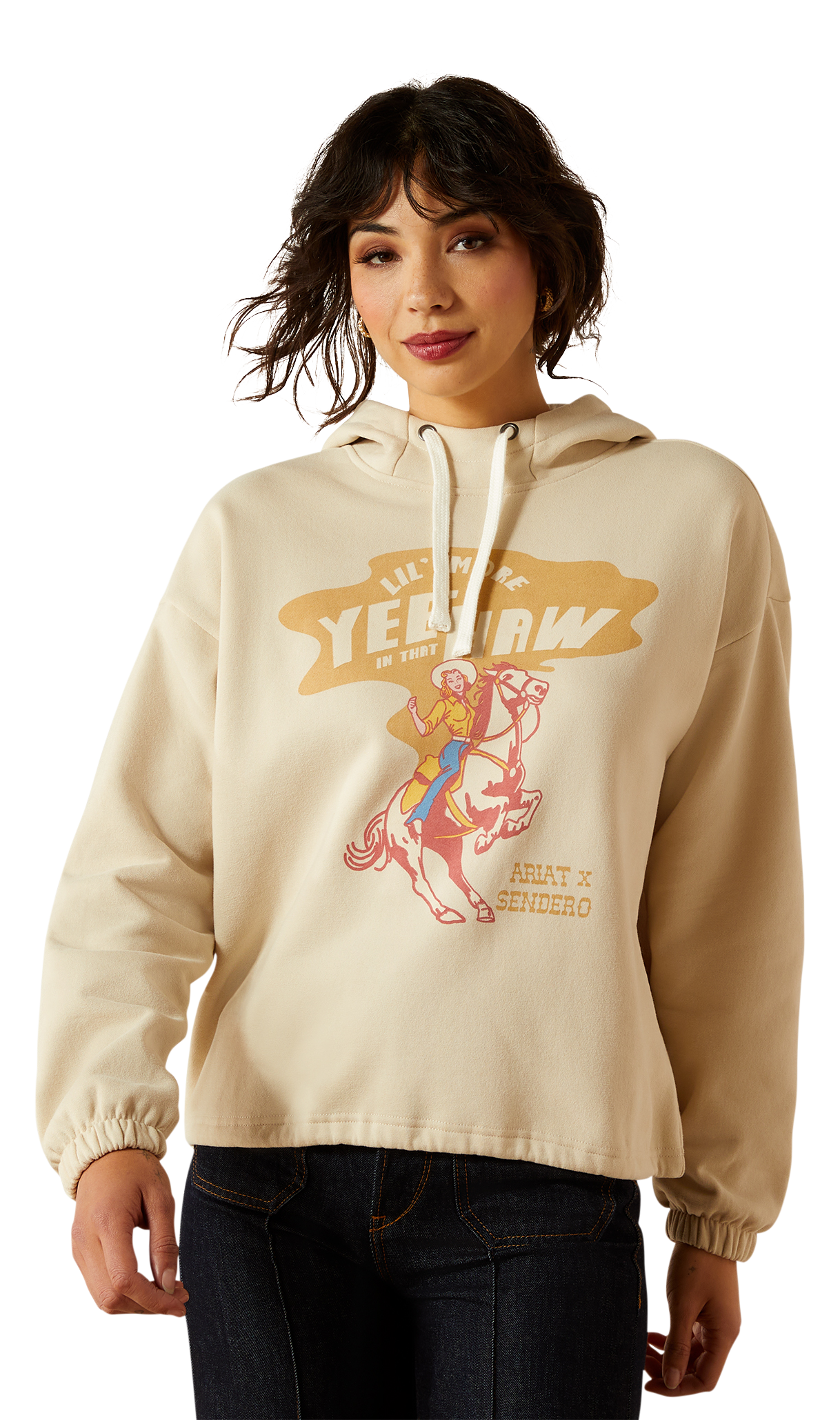 Image of Ariat Essential Sendero Yeehaw Long-Sleeve Hoodie for Ladies - Oyster Grey