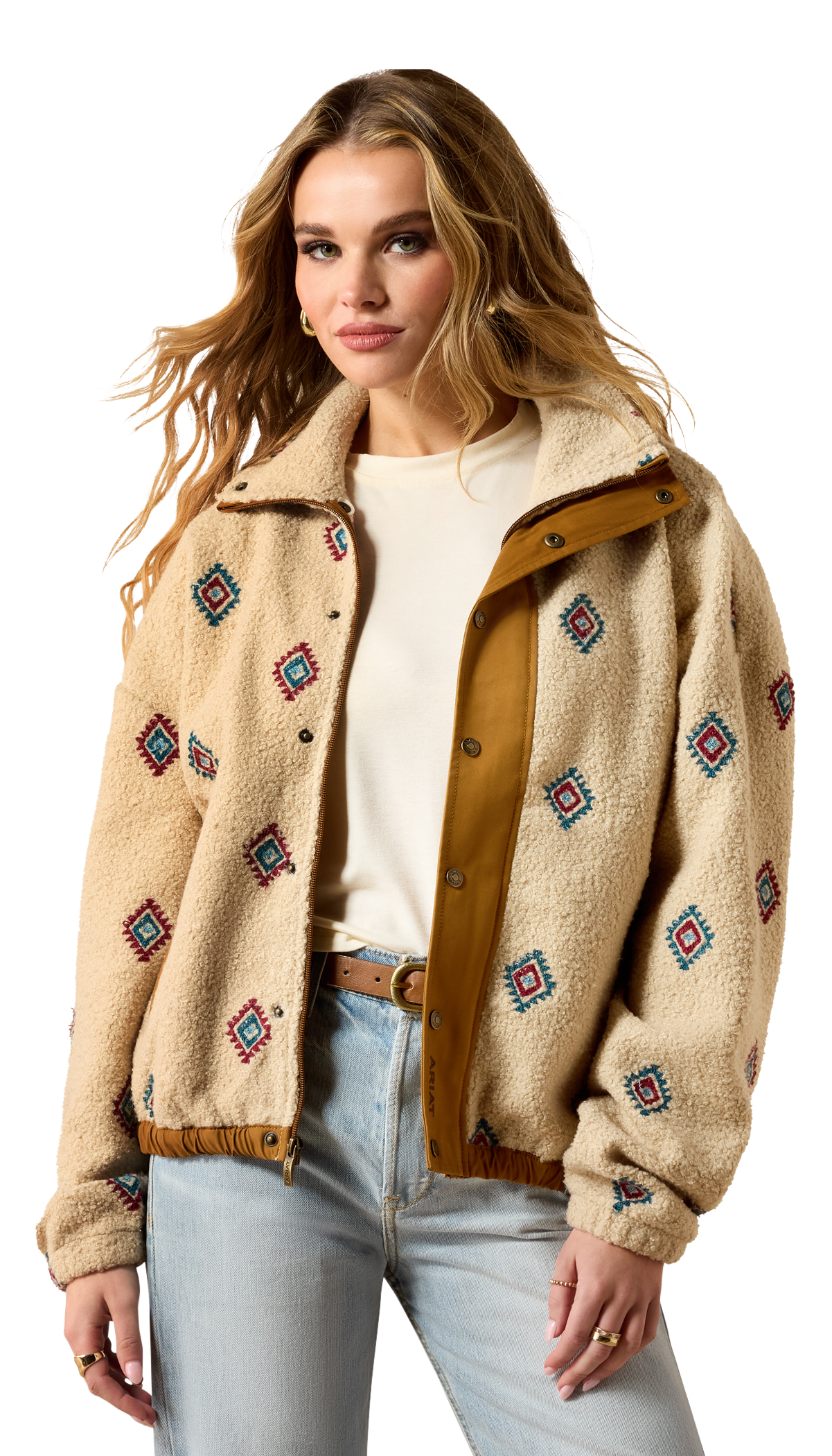 Image of Ariat Sherpa Blocked Embroidered Jacket for Ladies - Southwest Embroidered - M