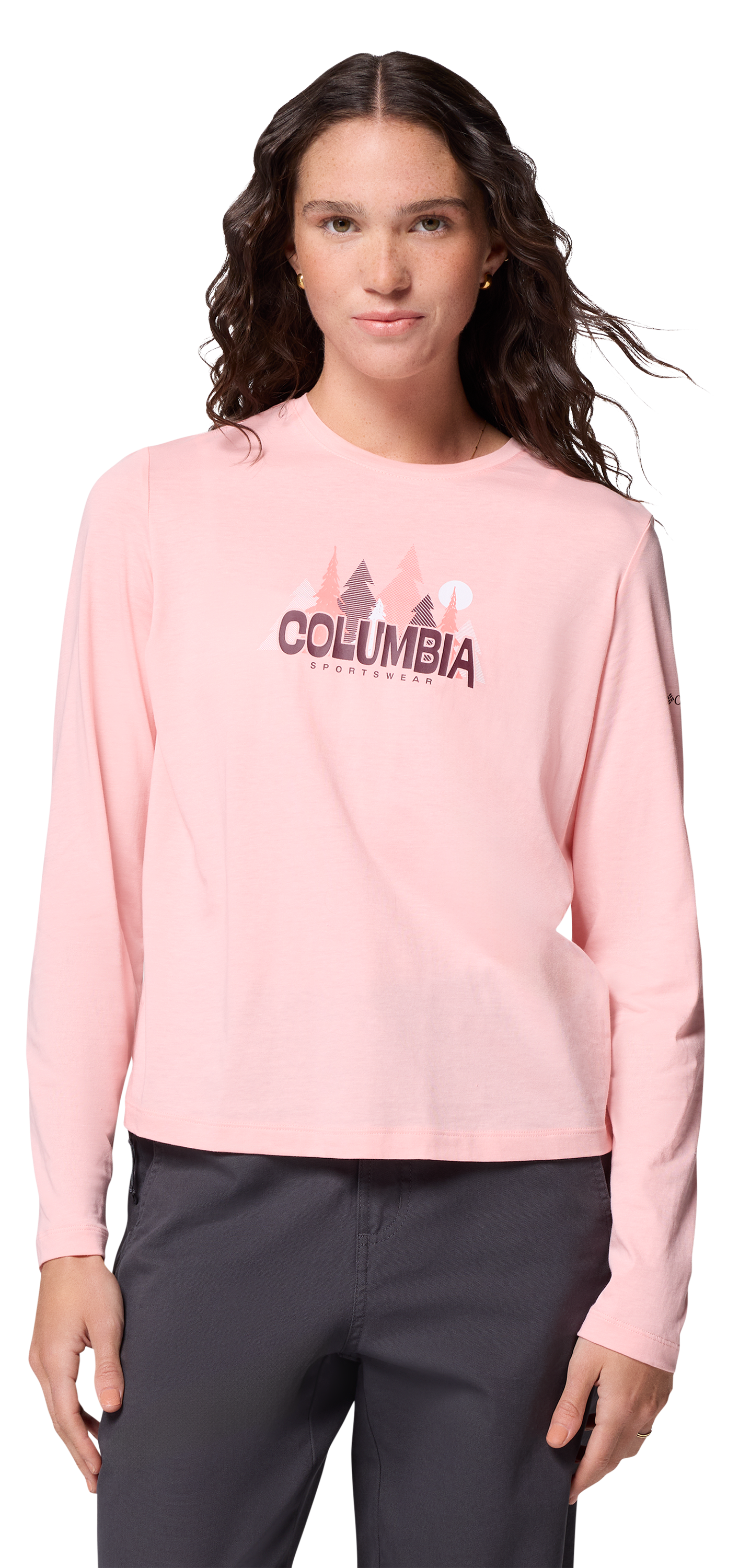 Image of Columbia Ruby Springs Treescape Graphic Long-Sleeve T-Shirt for Ladies - Pink Sand