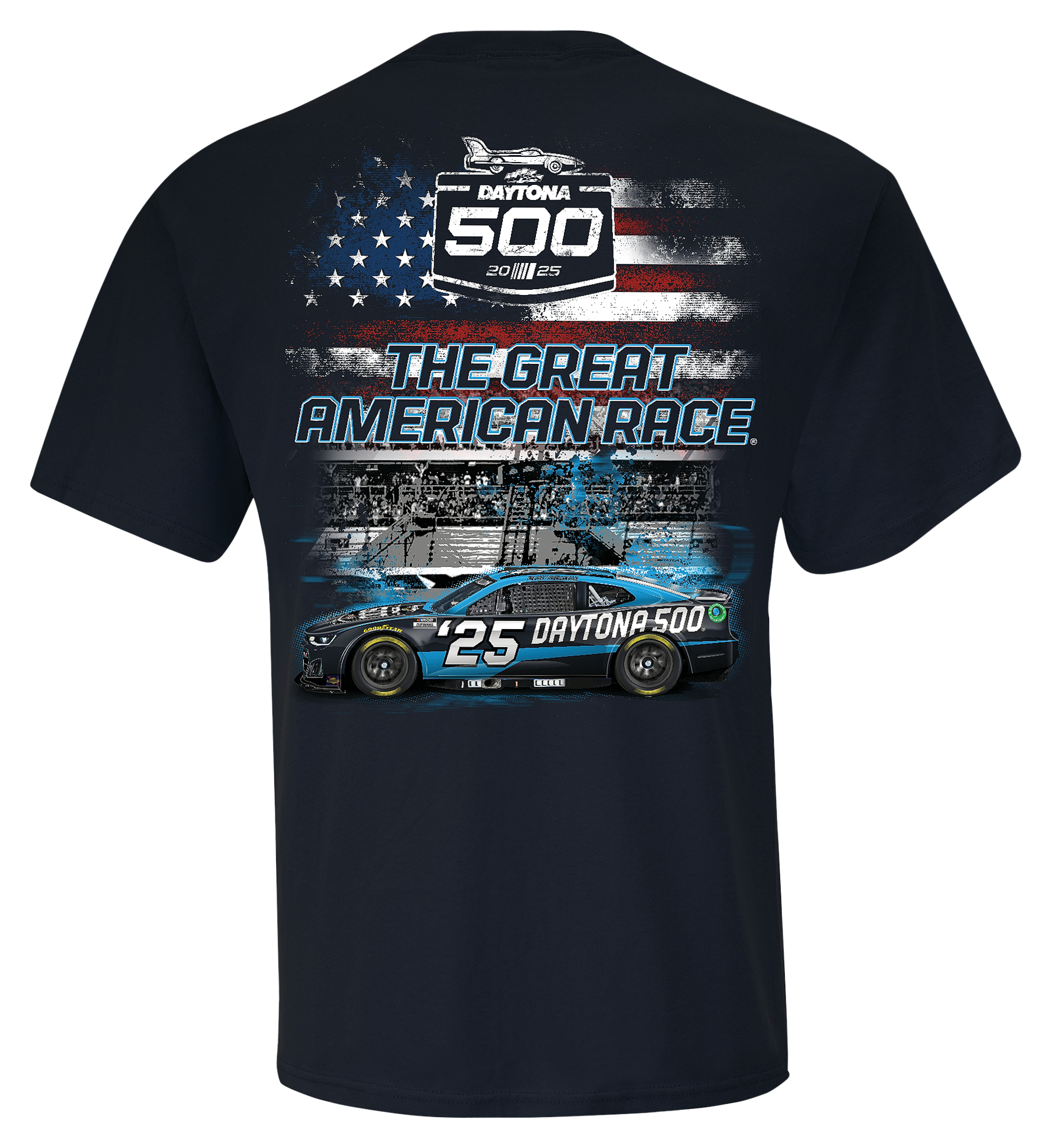 Image of NASCAR 2025 Daytona 500 Patriotic Flag Short-Sleeve T-Shirt for Men - Navy - 3XL