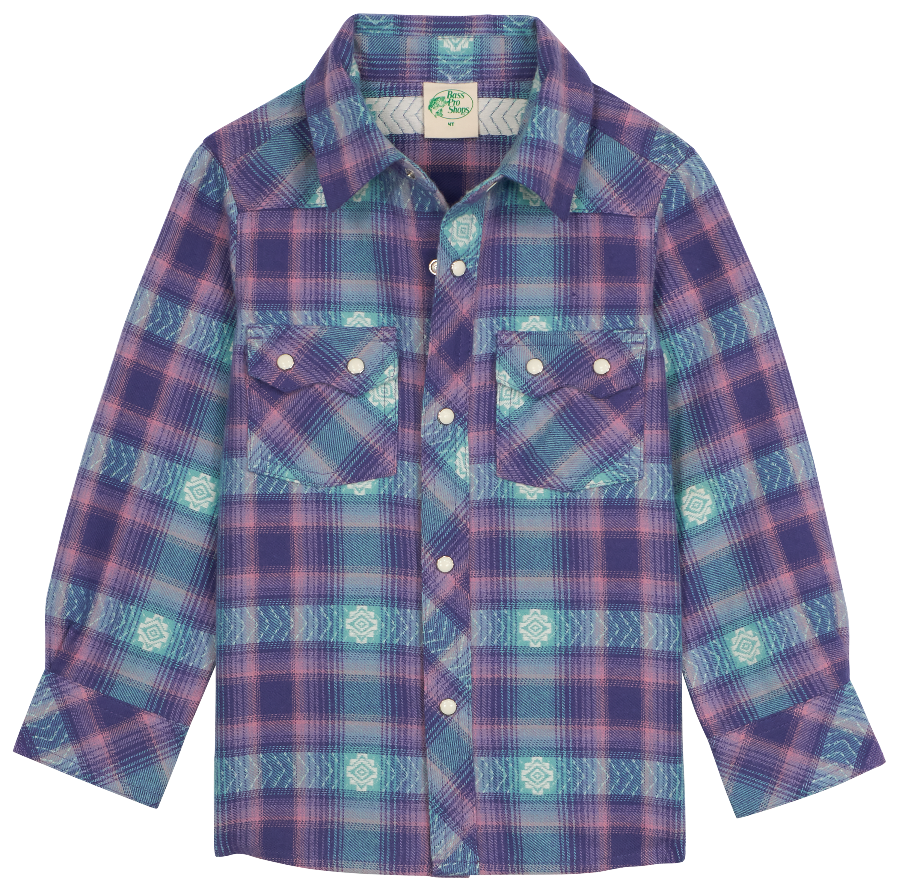 Image of Bass Pro Shops Western Long-Sleeve Snap-Down Shirt for Toddlers - Aqua/Lilas - 3T