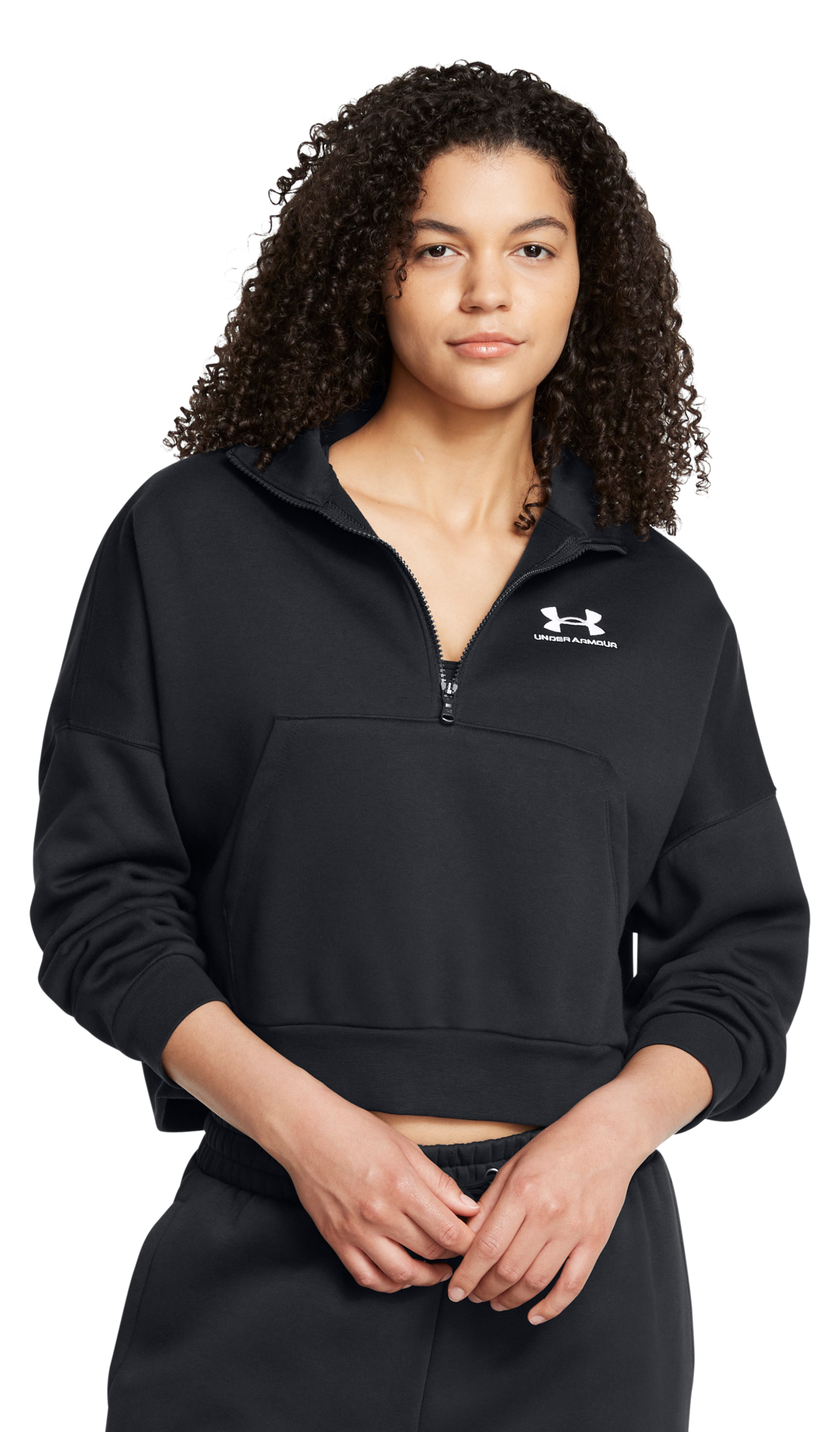 Image of Under Armour Icon Fleece Oversized Half-Zip Pullover - Black/White - XXL