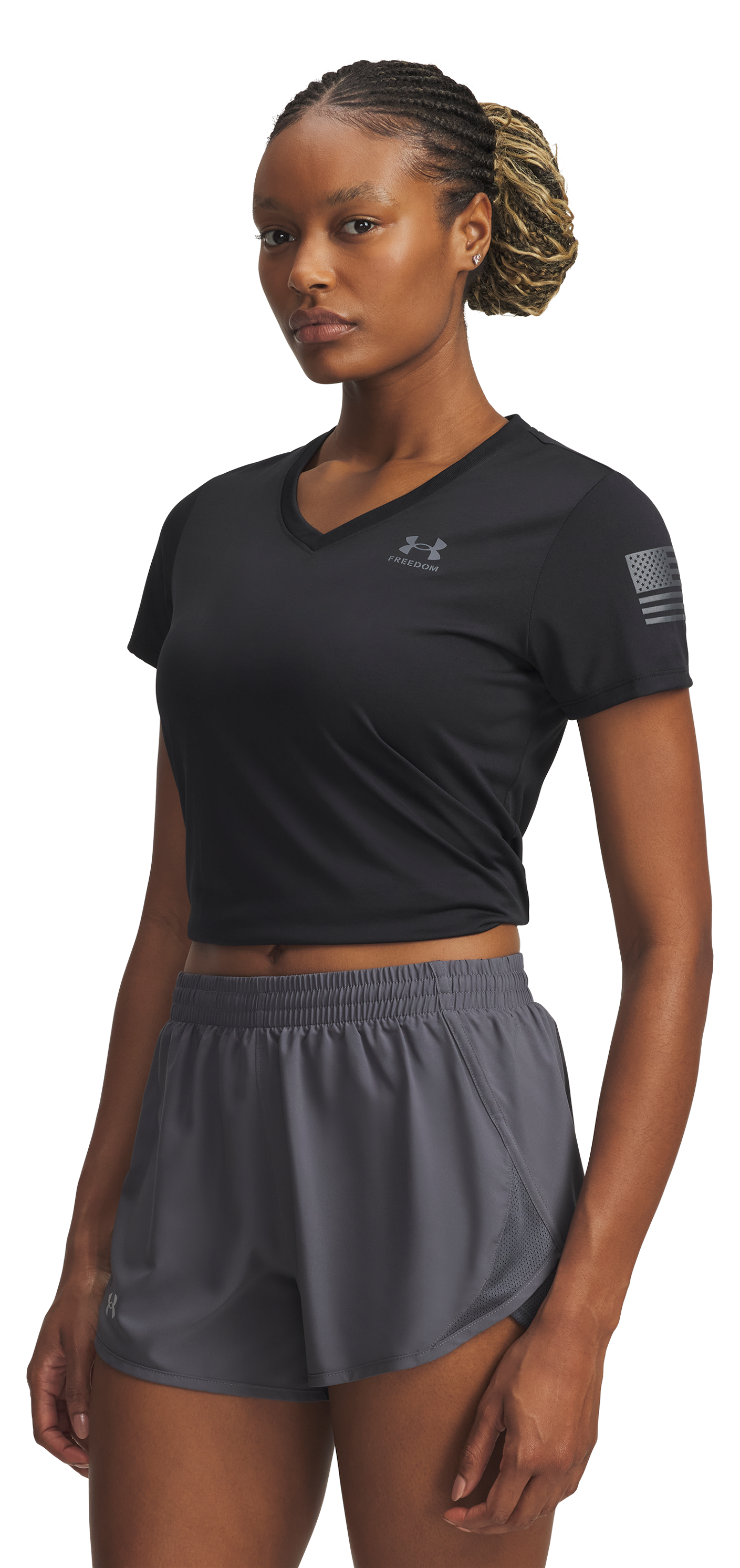 Image of Under Armour Freedom Tech V-Neck Short-Sleeve T-Shirt for Ladies - Black - XXL