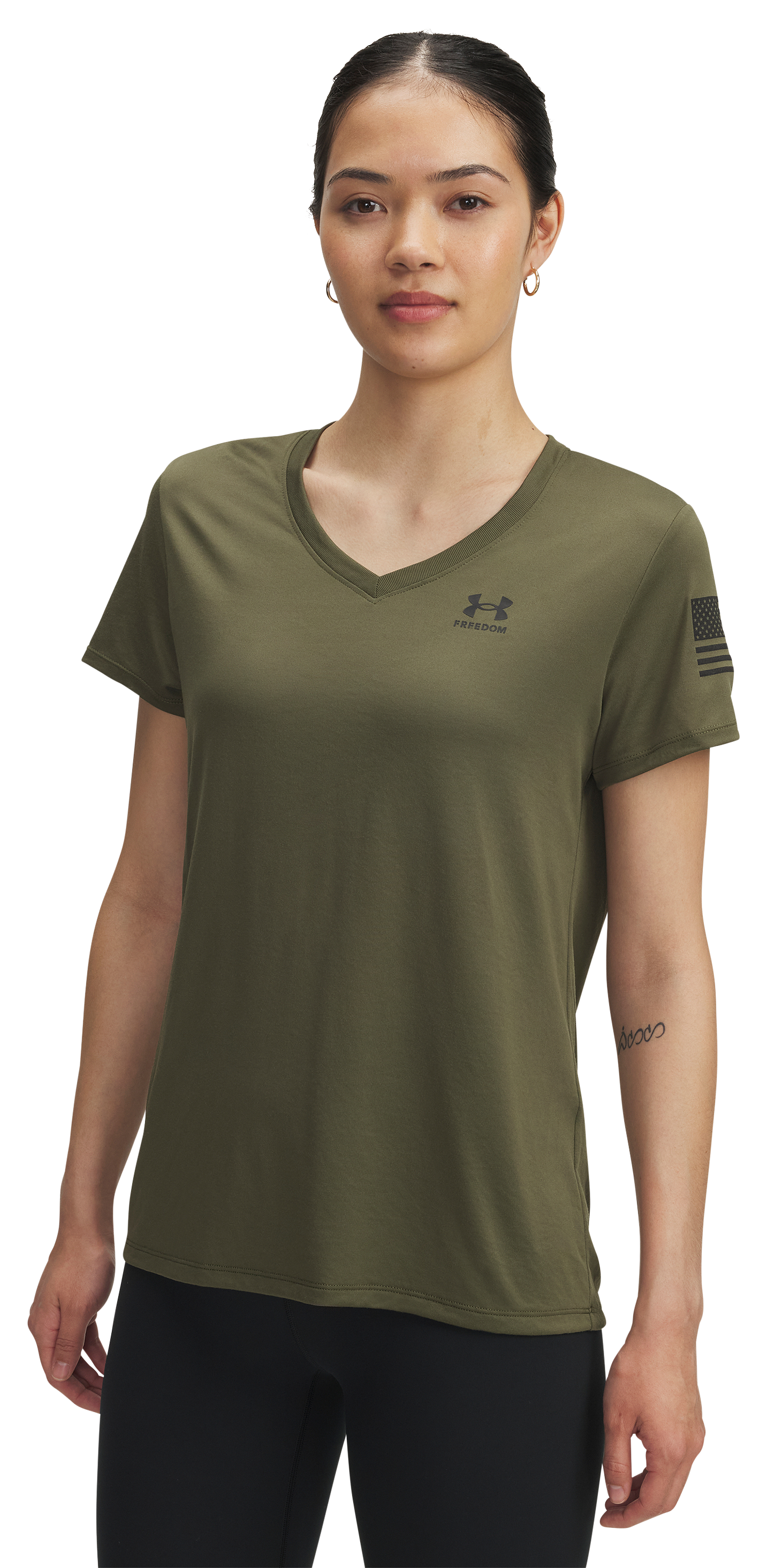 Image of Under Armour Freedom Tech V-Neck Short-Sleeve T-Shirt - Marine OD Green
