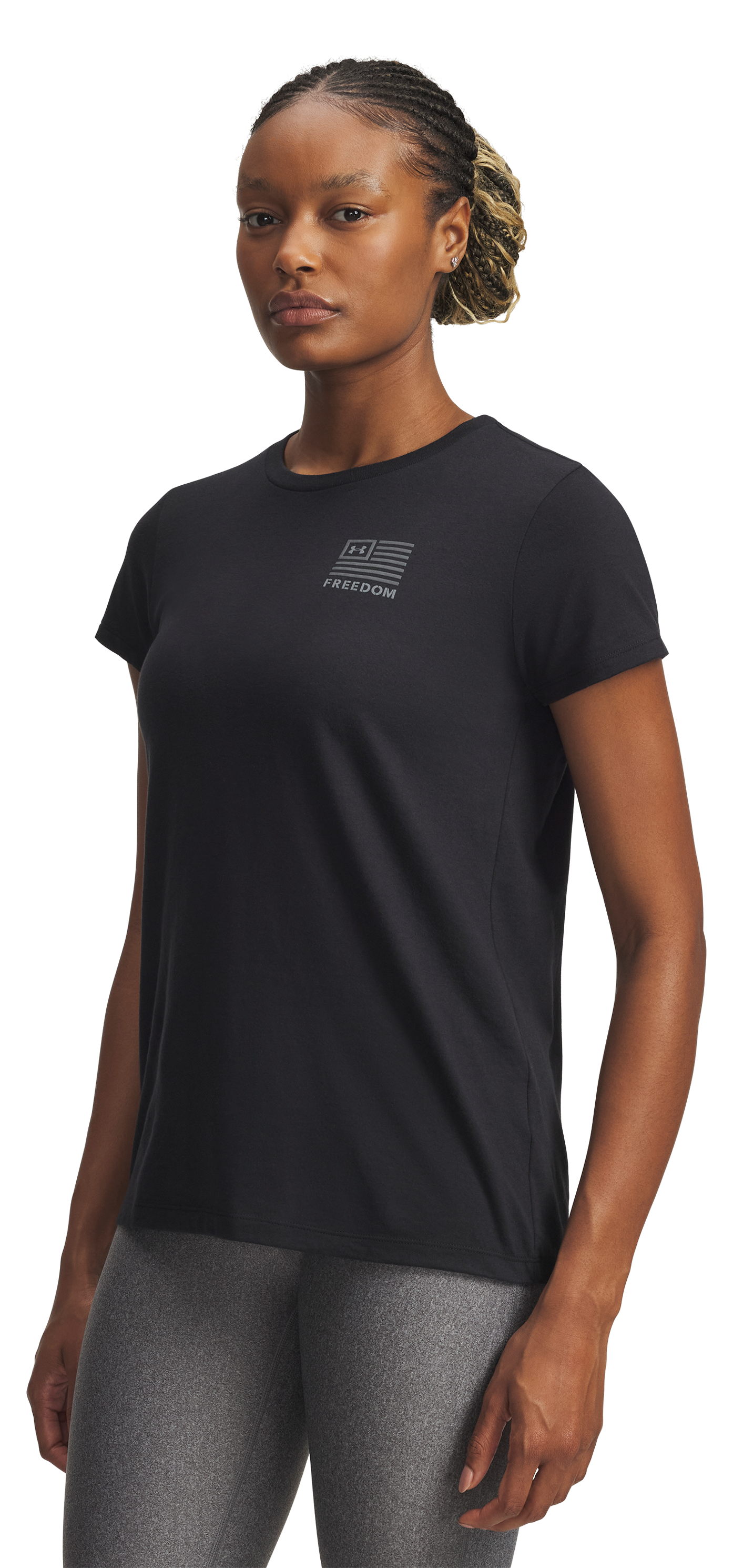 Image of Under Armour Freedom Left-Chest Graphic Short-Sleeve T-Shirt for Ladies - Black - XXL