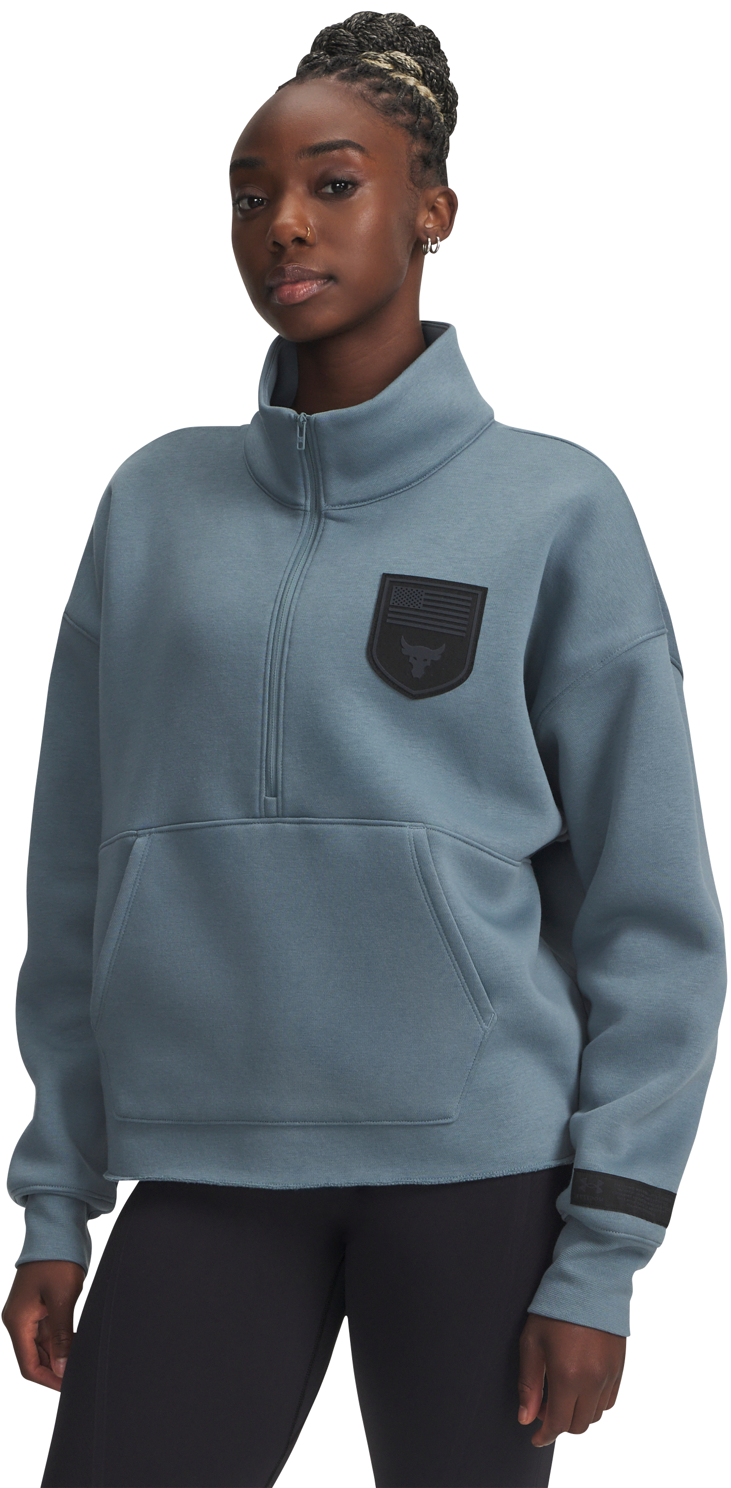 Image of Under Armour Project Rock Vets Day Half-Zip Sweatshirt - Jasper Blue