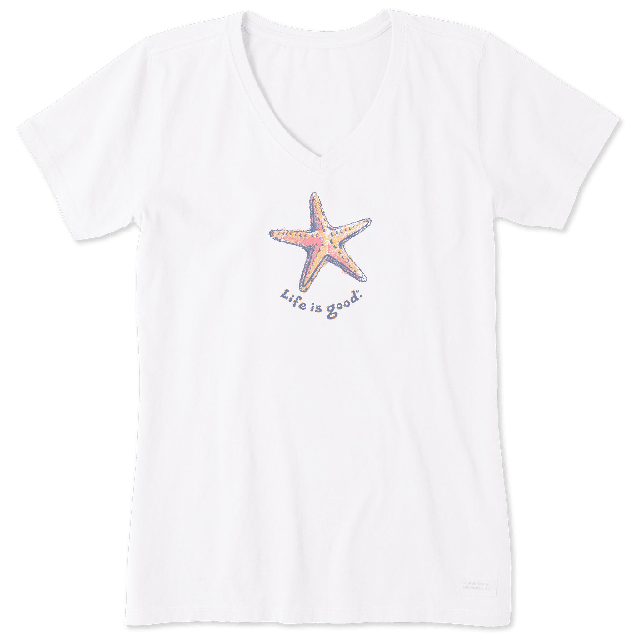 Image of Life is Good Pencily Starfish Crusher V-Neck Short-Sleeve T-Shirt for Ladies - Cloud White