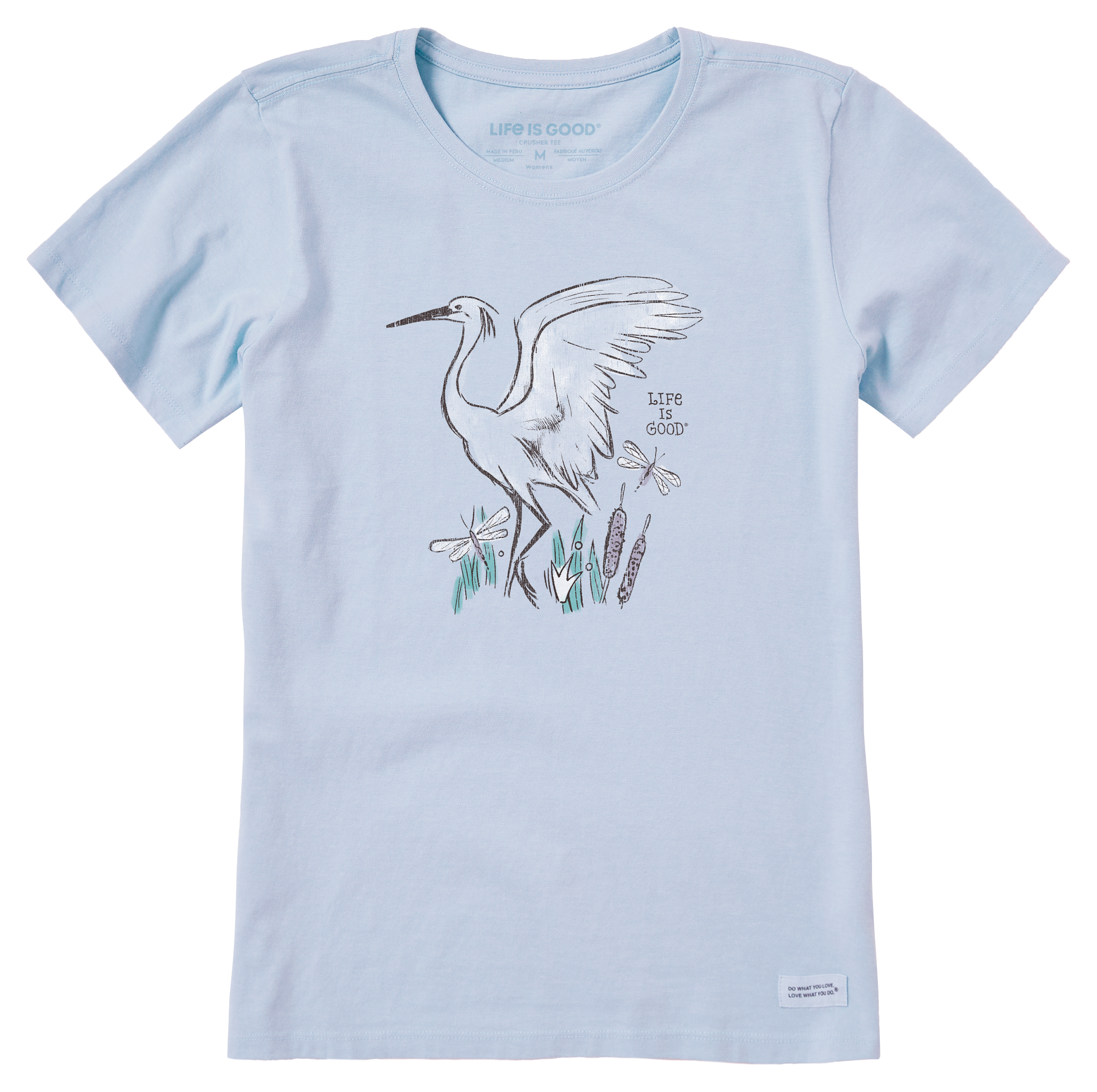 Image of Life is Good Egret Crusher Short-Sleeve T-Shirt for Ladies - Glacier Blue