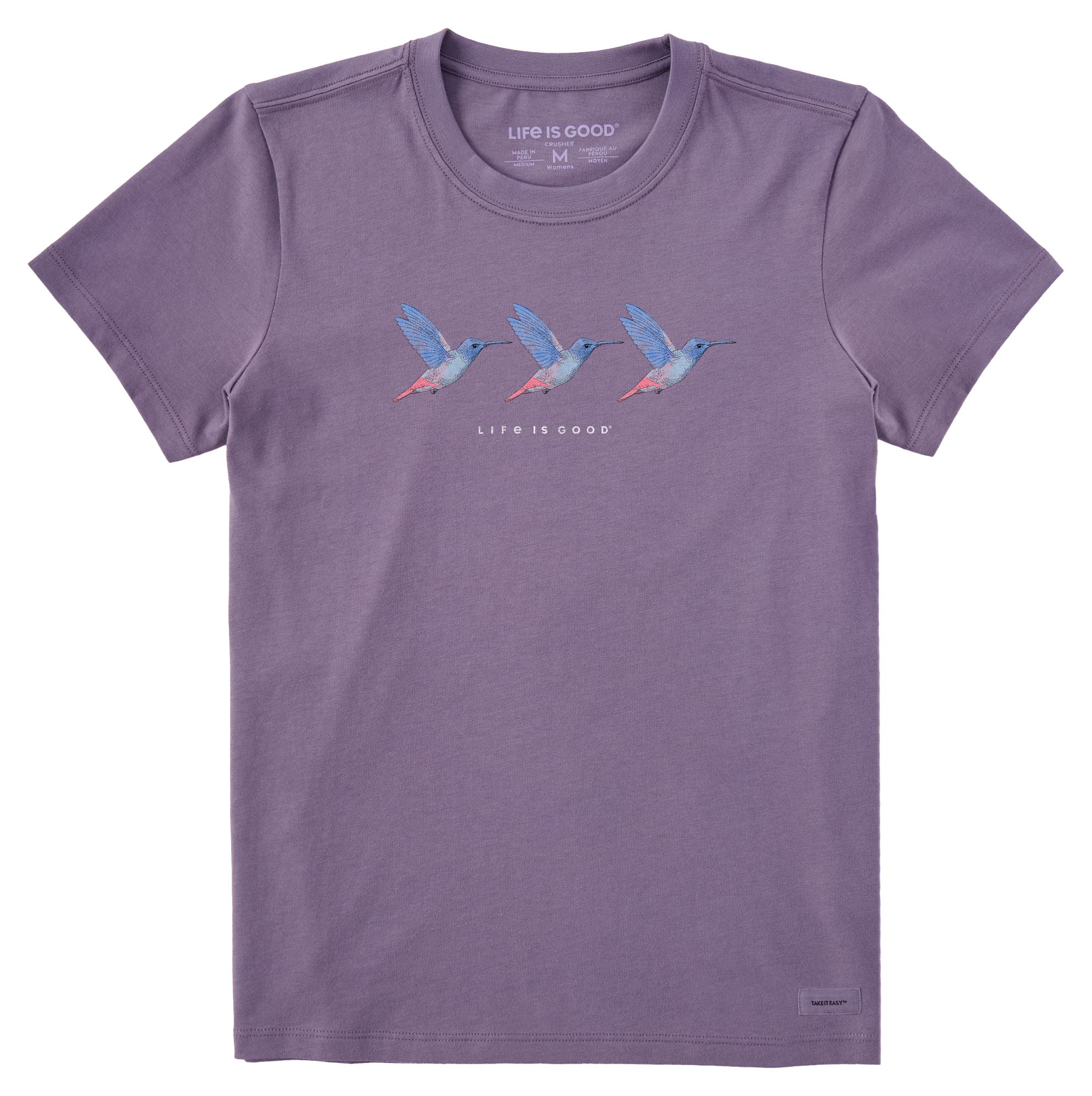 Image of Life is Good 3 Hummingbirds Crusher Short-Sleeve T-Shirt for Ladies - Dusk Purple