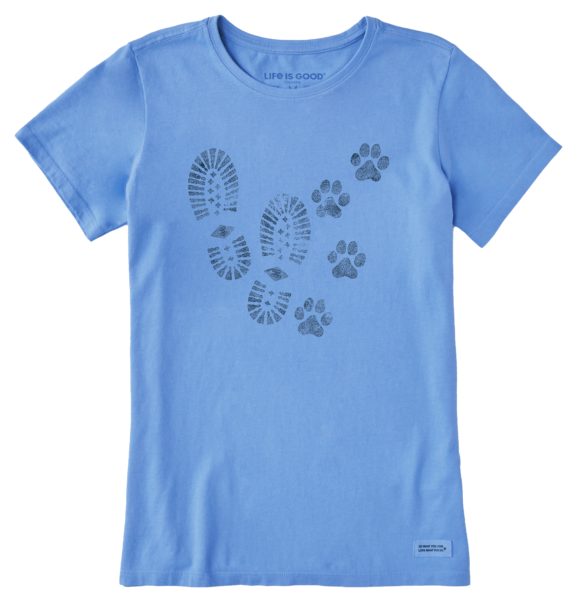 Image of Life is Good Trails and Tails Crusher Short-Sleeve T-Shirt for Ladies - Cornflower Blue