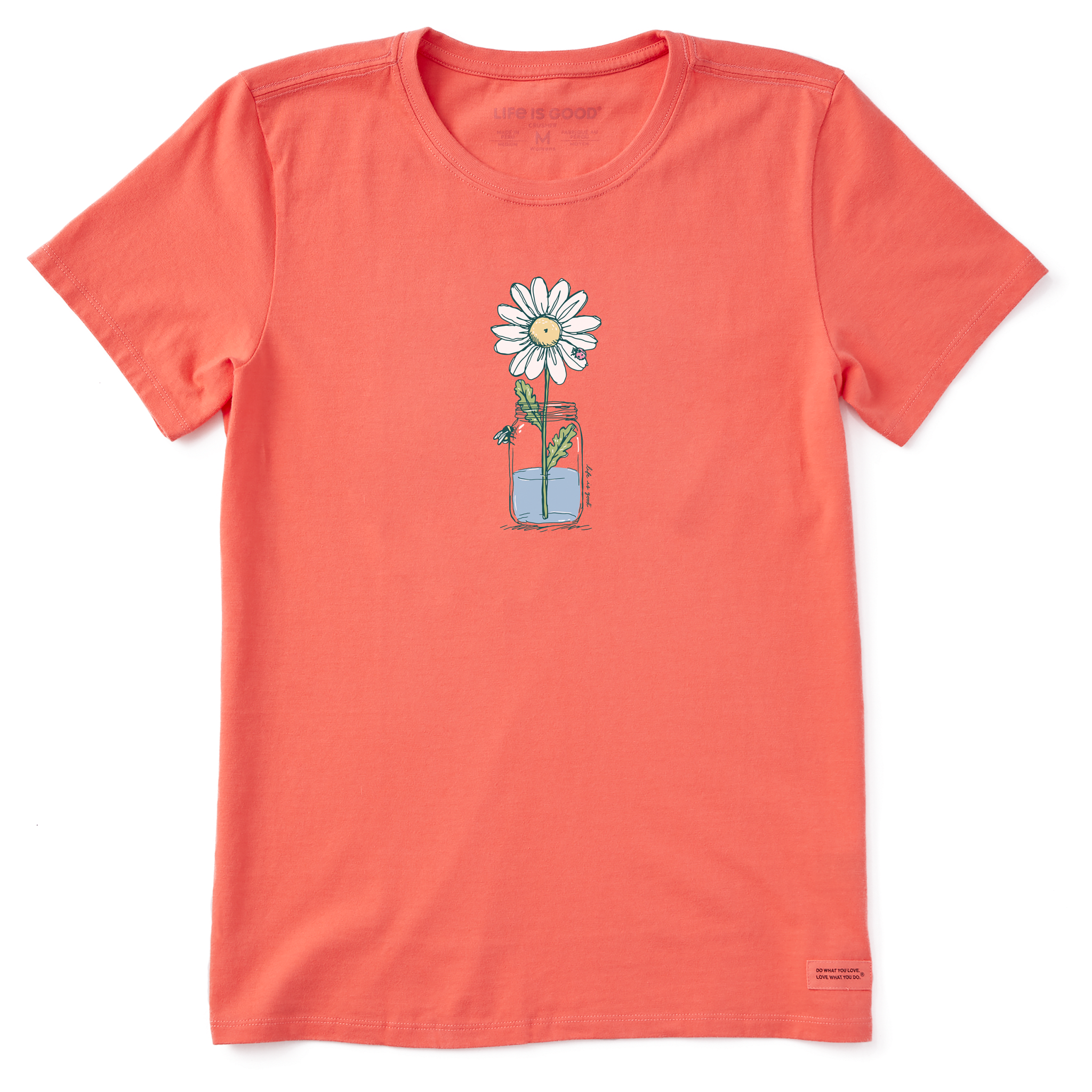 Image of Life is Good Daisy Jar Crusher Short-Sleeve T-Shirt for Ladies - Mango Orange