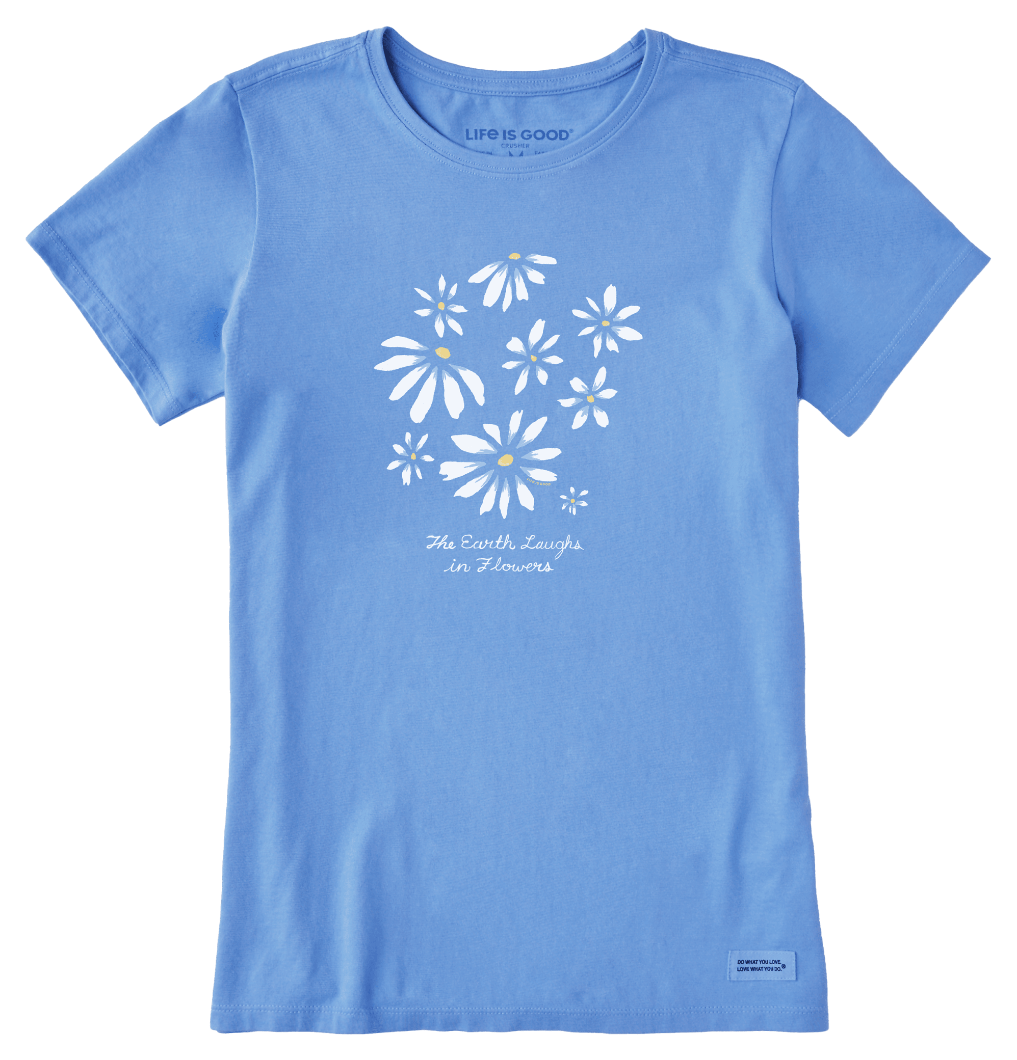 Image of Life is Good Earth Laughs Crusher-LITE Short-Sleeve T-Shirt for Ladies - Cornflower Blue