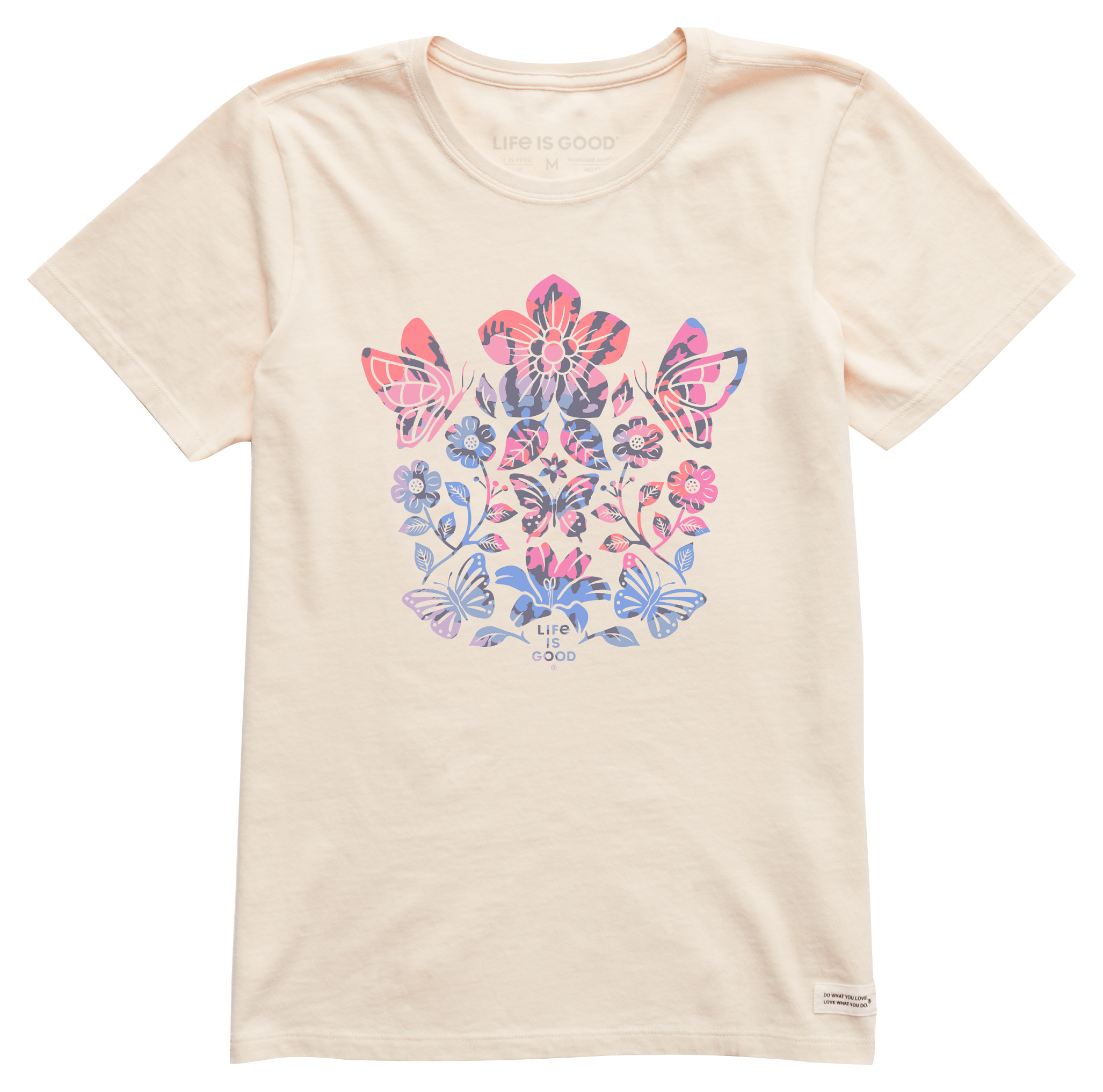 Image of Life is Good Butterfly Garden Crusher-LITE Short-Sleeve T-Shirt for Ladies - Putty White - XL