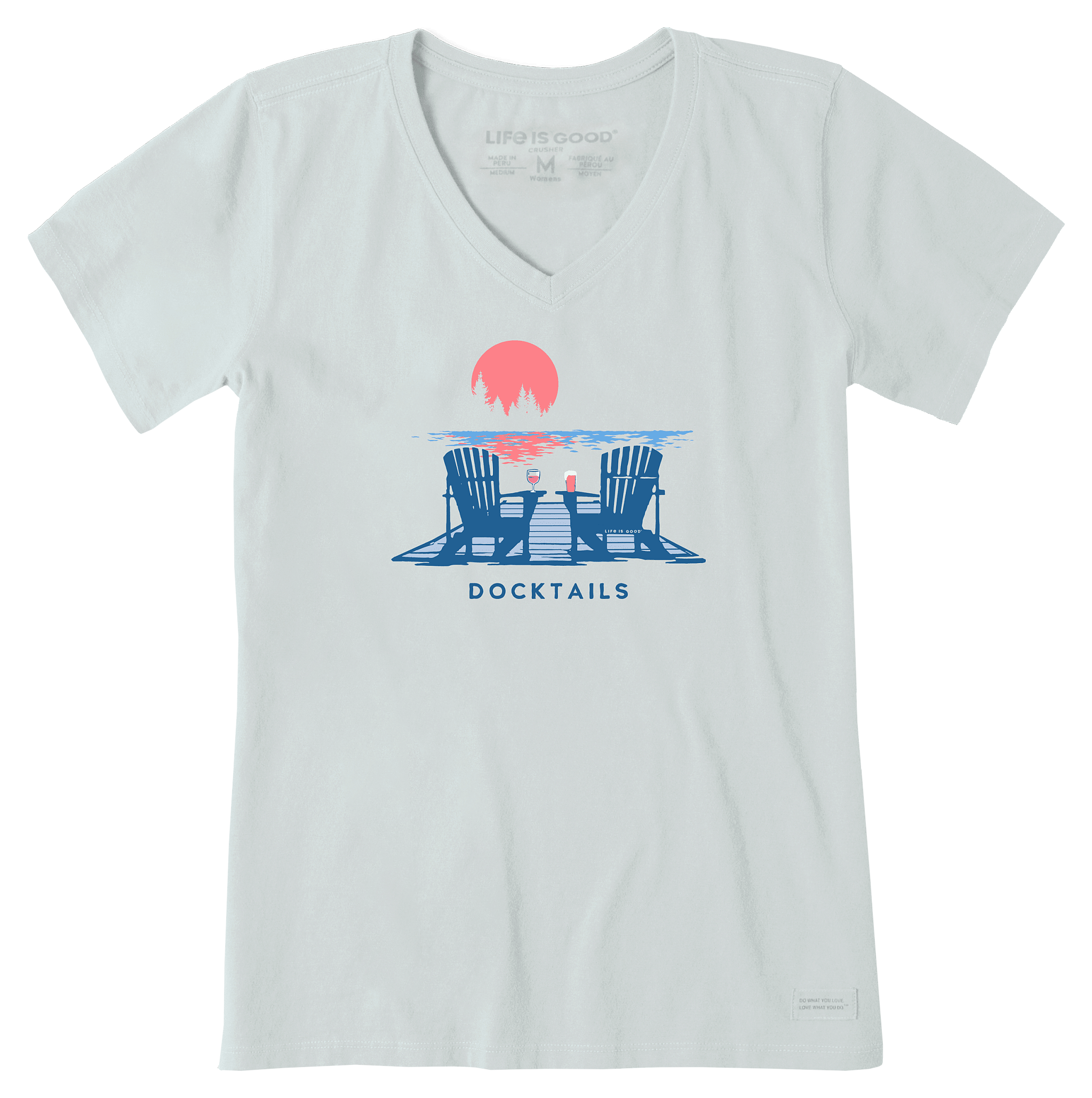 Image of Life is Good Docktails Adirondack Crusher-LITE V-Neck Short-Sleeve T-Shirt for Ladies - Fog Gray