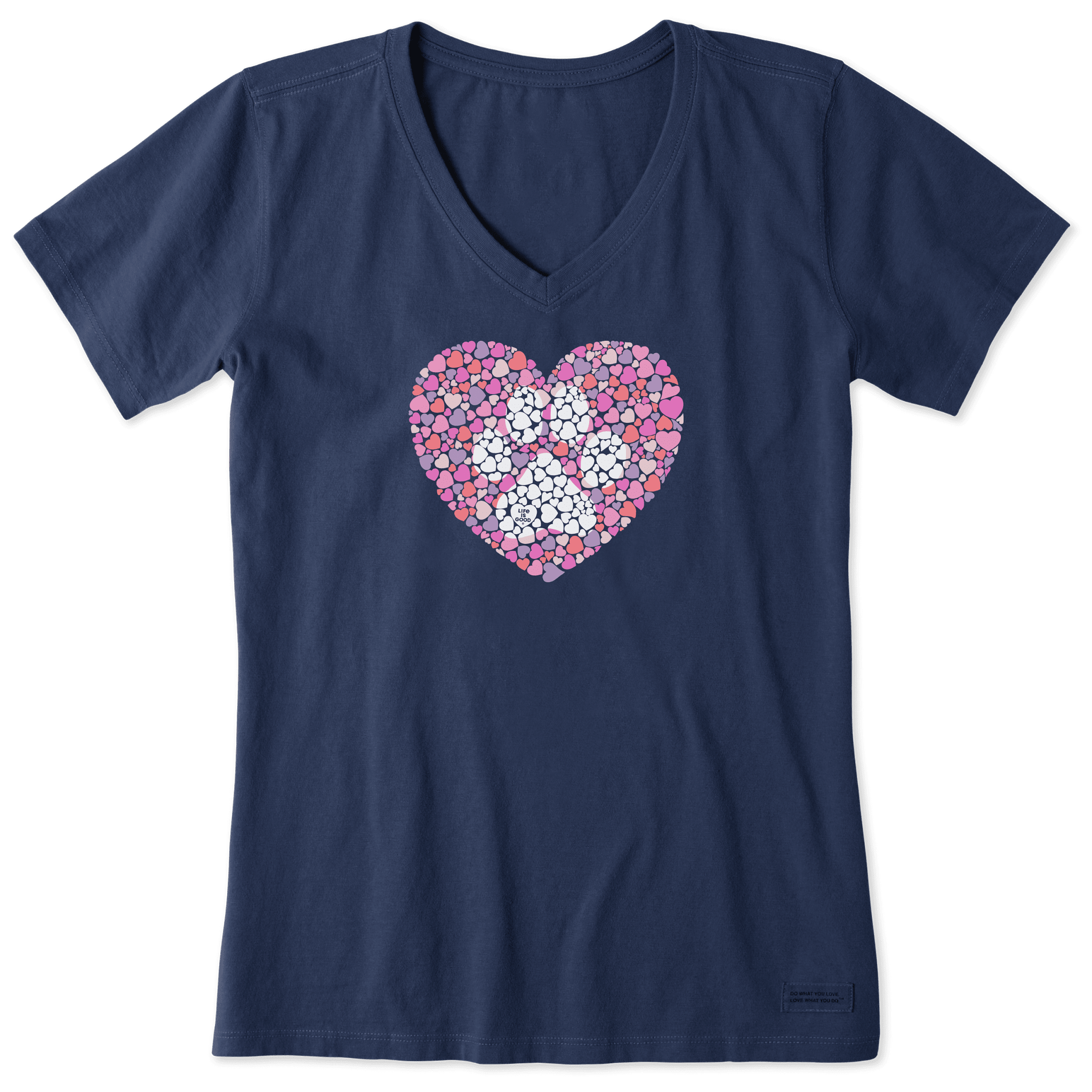 Image of Life is Good Dog Paw Heart Crusher-LITE V-Neck Short-Sleeve T-Shirt for Ladies - Darkest Blue - S