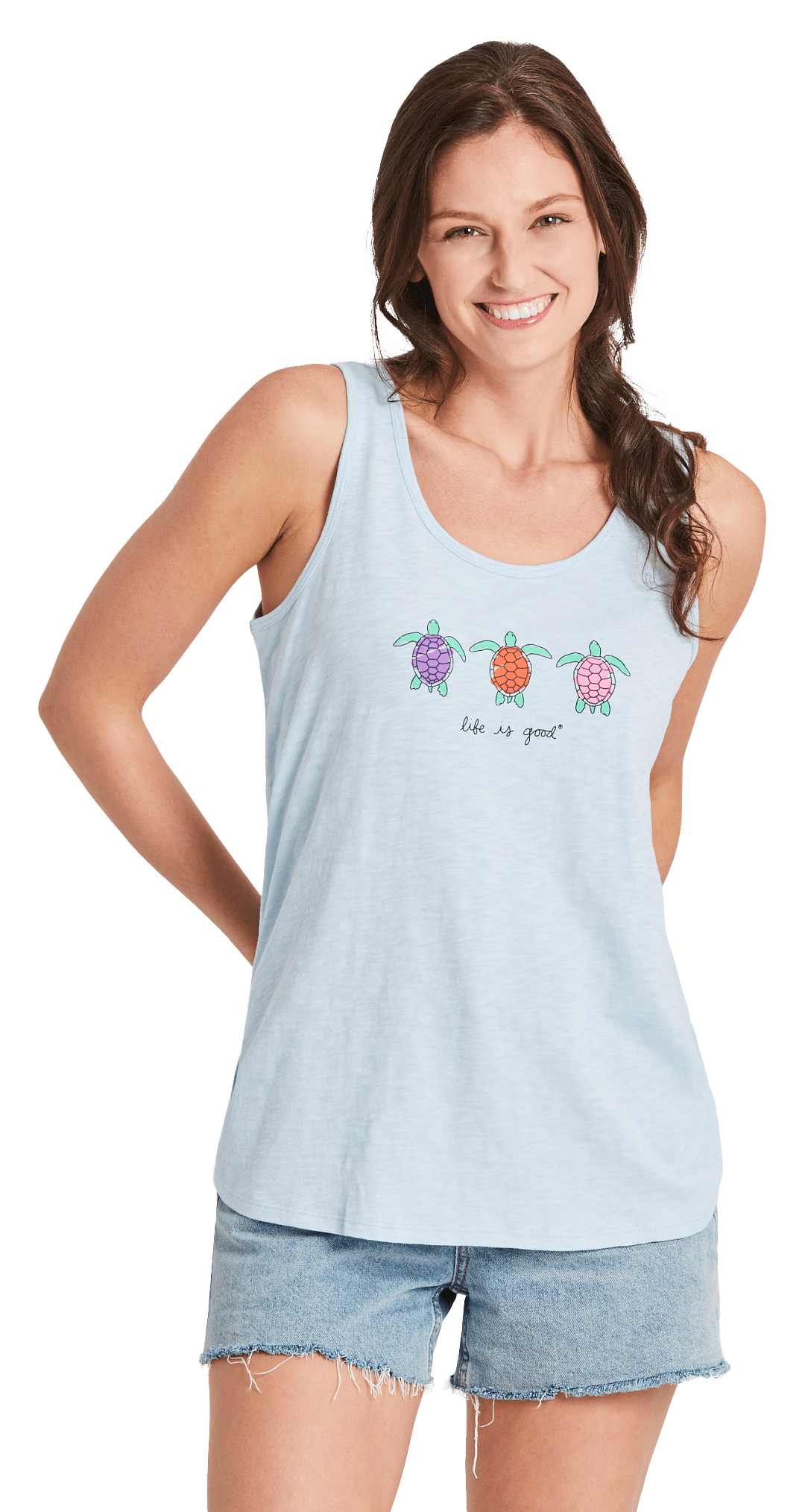 Image of Life is Good Three Turtles Textured Slub Tank for Ladies - Glacier Blue - M