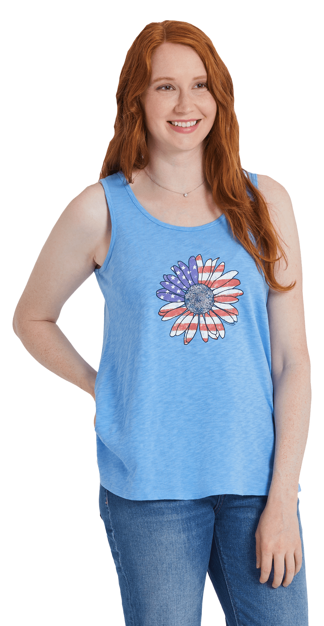 Image of Life is Good America The Beautiful Textured Slub Tank for Ladies - Cornflower Blue - S