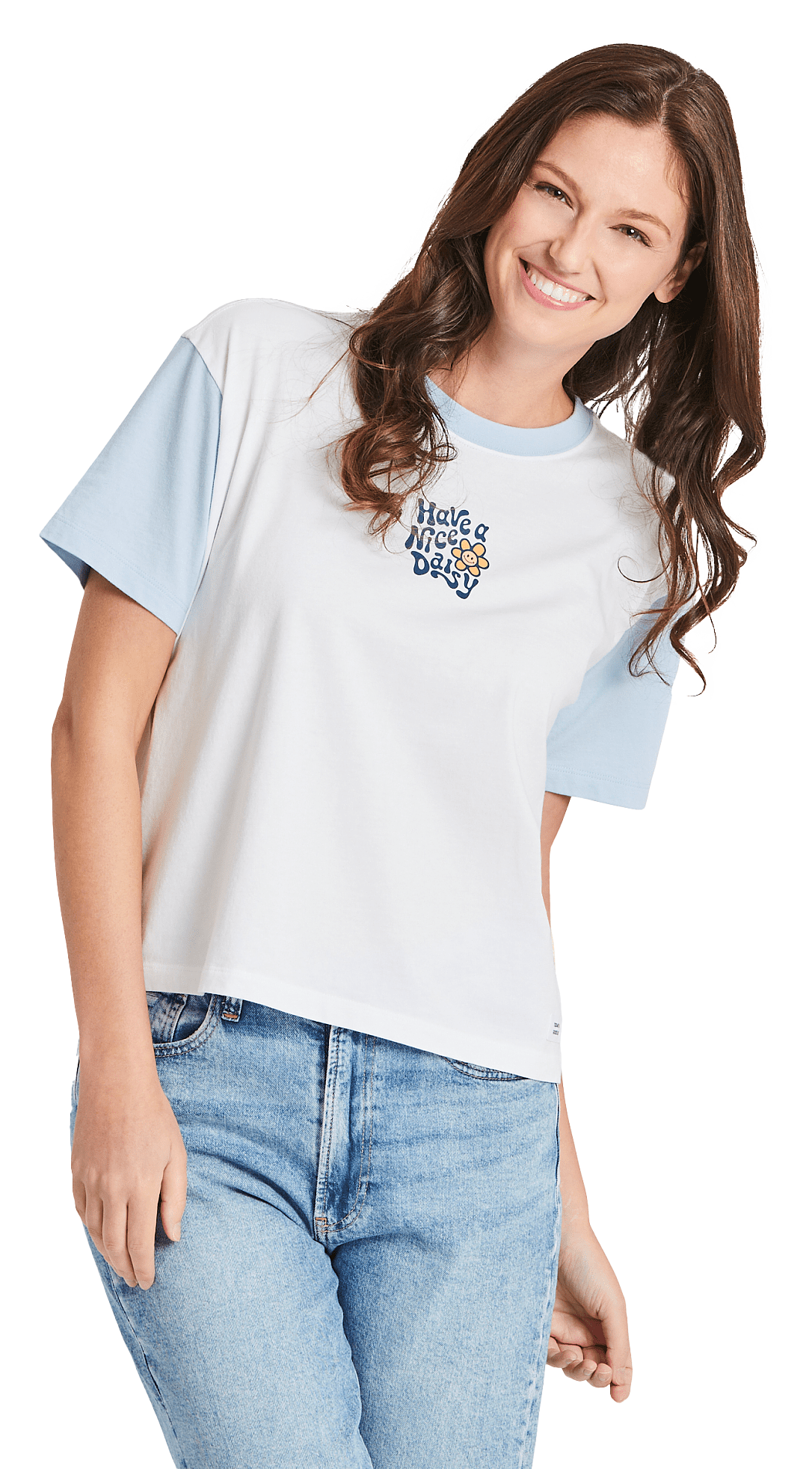 Image of Life is Good Nice Daisy Boxy Crusher Short-Sleeve T-Shirt for Ladies - Cloud White