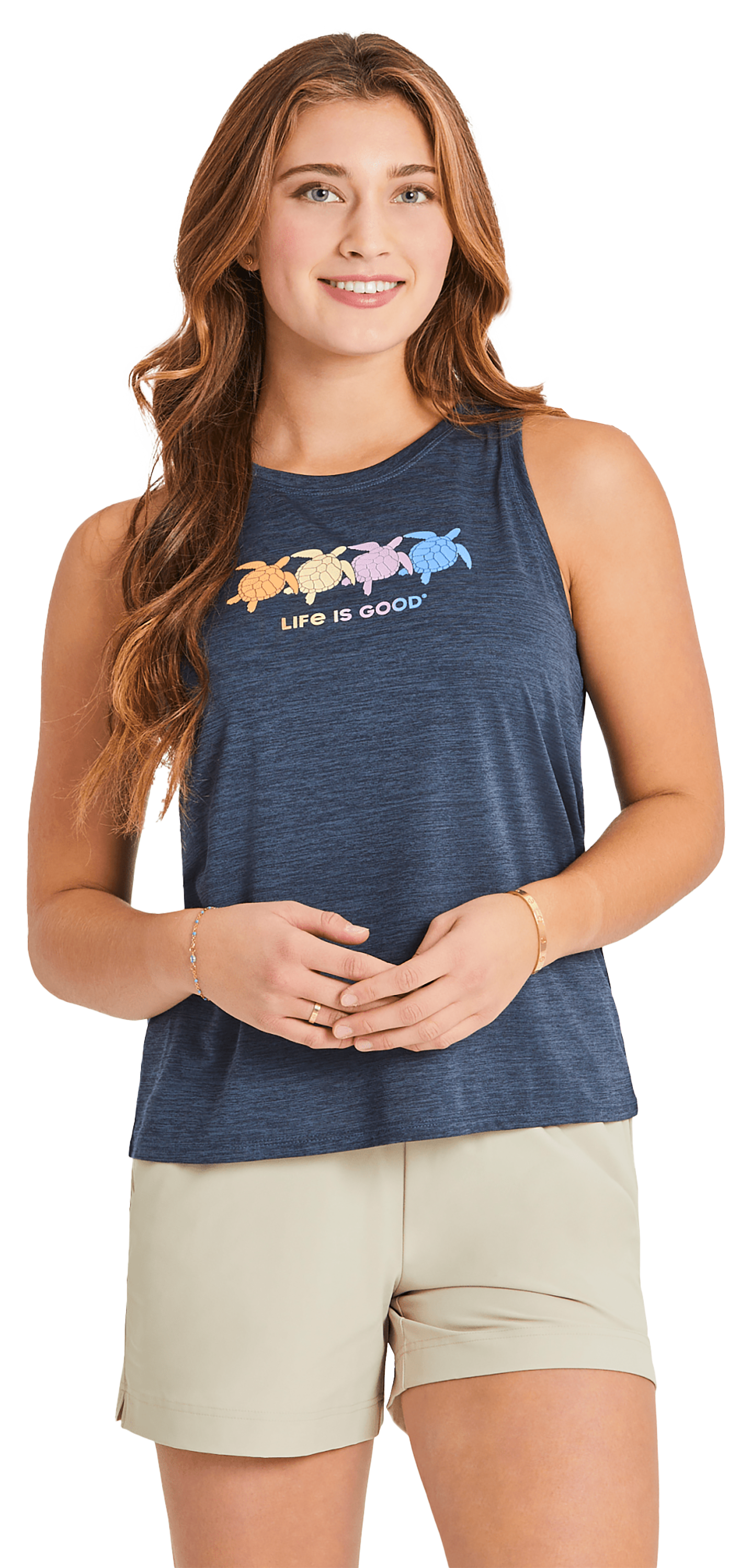 Image of Life is Good Rally Swimming Sun Crusher Tank Top for Ladies - Darkest Blue
