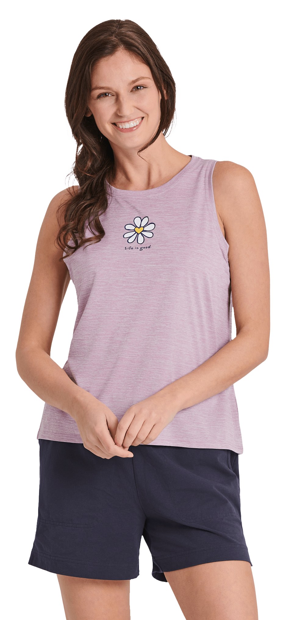 Image of Life is Good Mini Daisy Heart Sun Crusher Tank Top for Ladies - Violet Purple - XL
