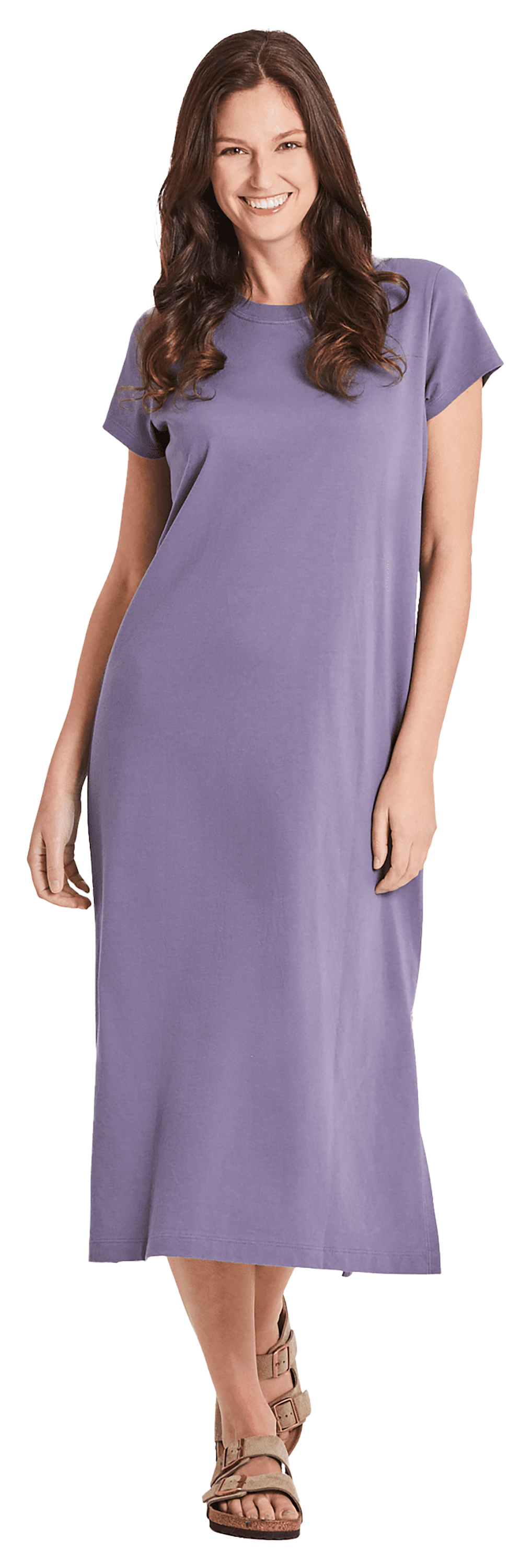 Image of Life is Good Solid Crusher Short-Sleeve Dress for Ladies - Dusk Purple