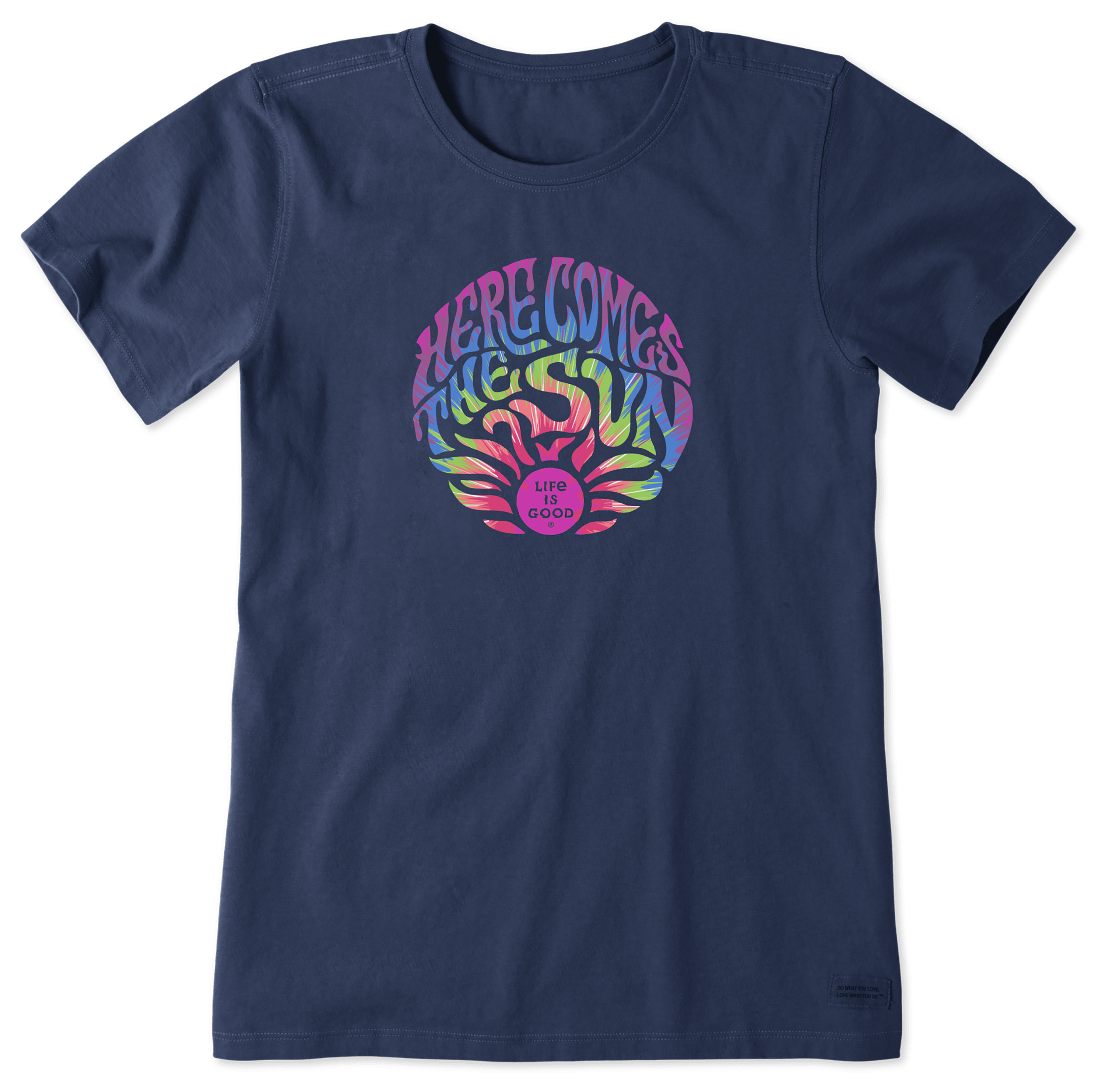 Image of Life is Good Tie-Dye Here Comes The Sun Crusher-LITE Short-Sleeve T-Shirt for Ladies - Darkest Blue