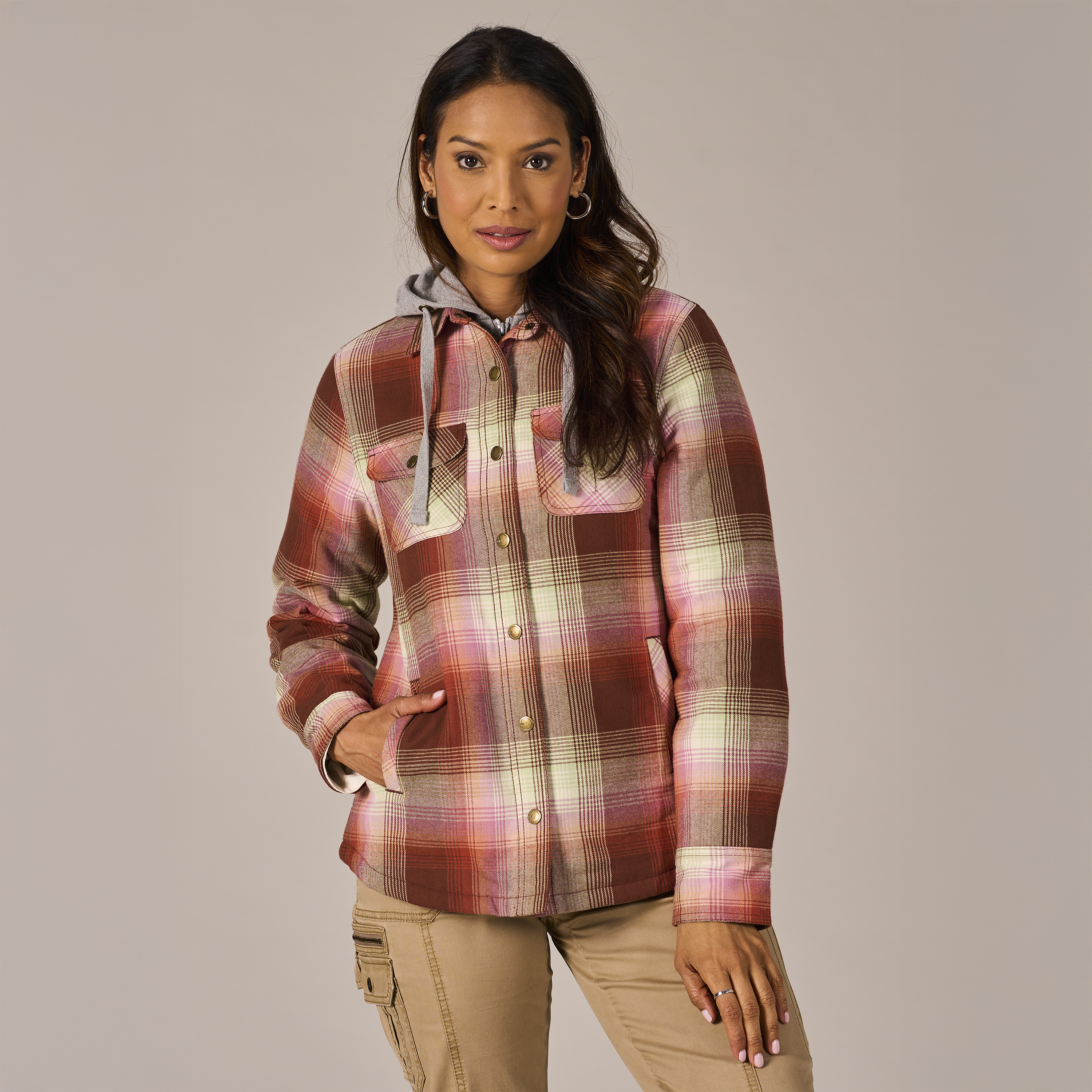 Image of Natural Reflections Briar Flannel Shirt Jacket - Cappuccino Plaid - L