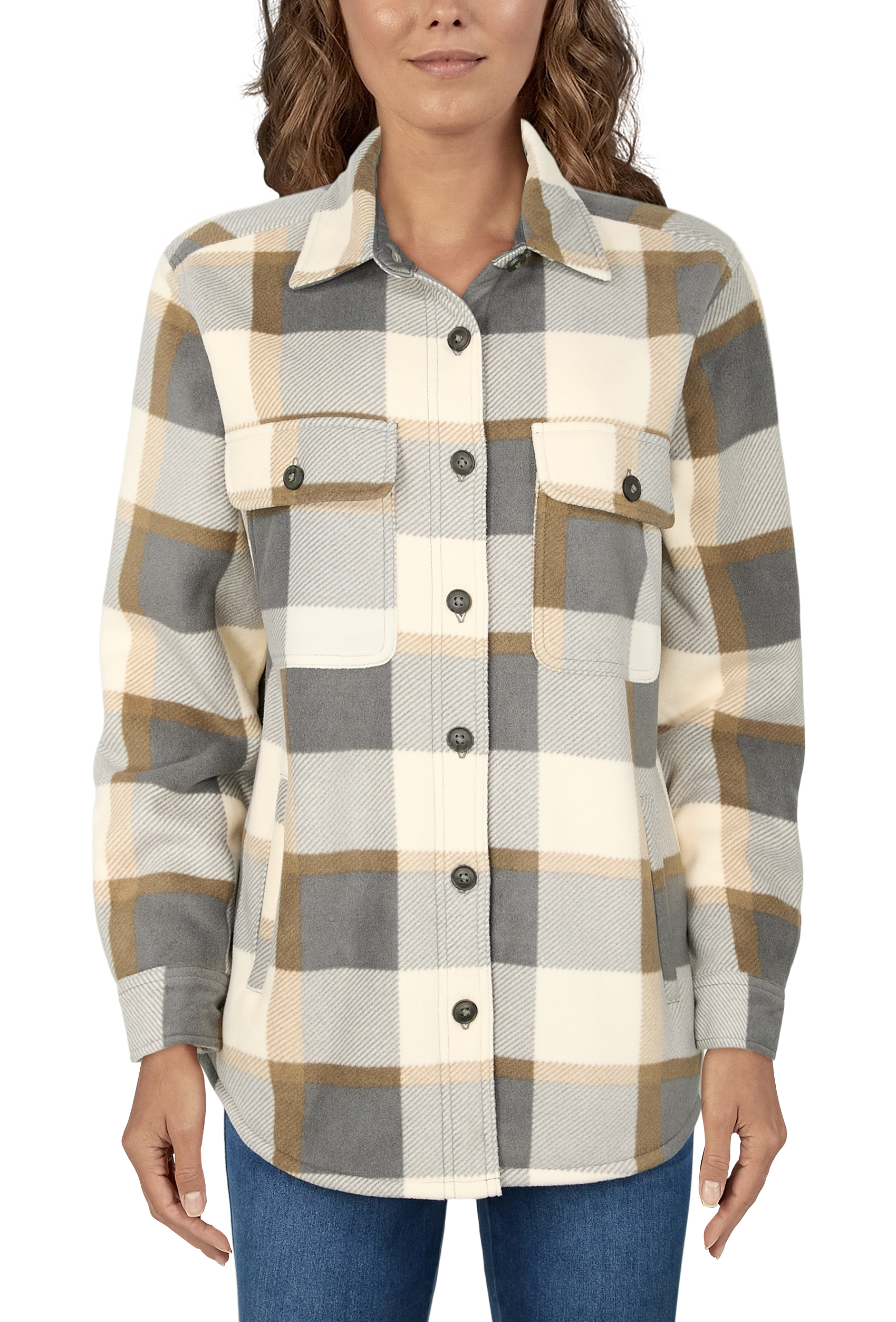 Image of Natural Reflections Cedar Fleece Shirt Jacket - Pewter Plaid - XXL