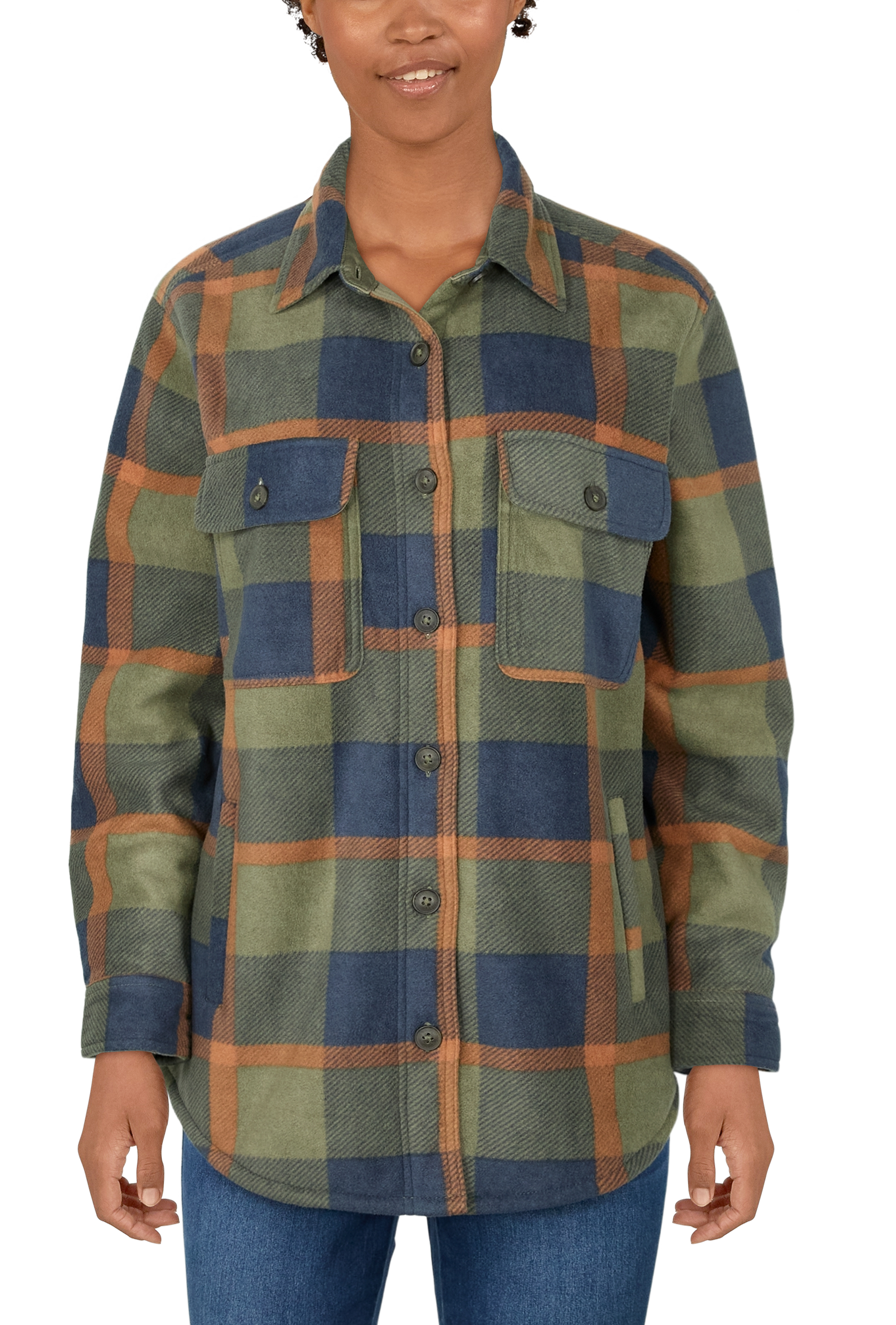 Image of Natural Reflections Cedar Fleece Shirt Jacket - Olive Plaid - XXL