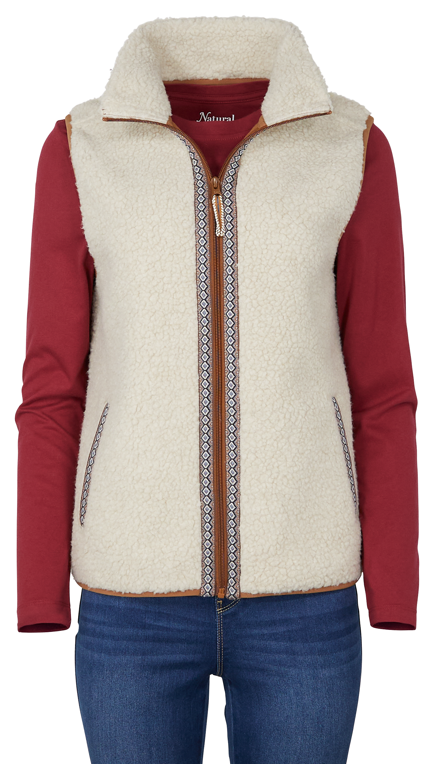 Image of Natural Reflections Ridgewood Sherpa Vest for Ladies - Oatmeal