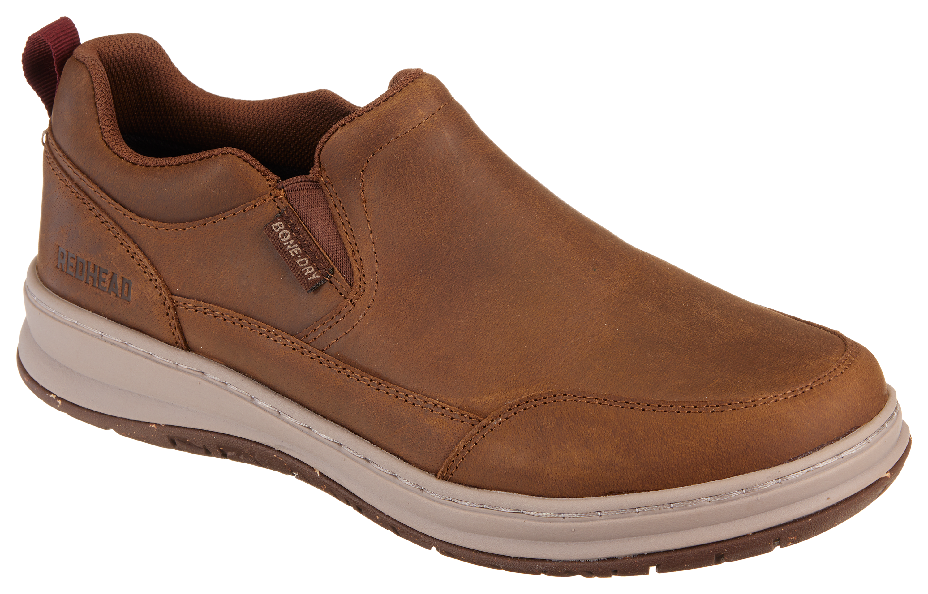 Image of RedHead Series 56 Leather Moc Toe Slip-On Shoes for Men - Brown
