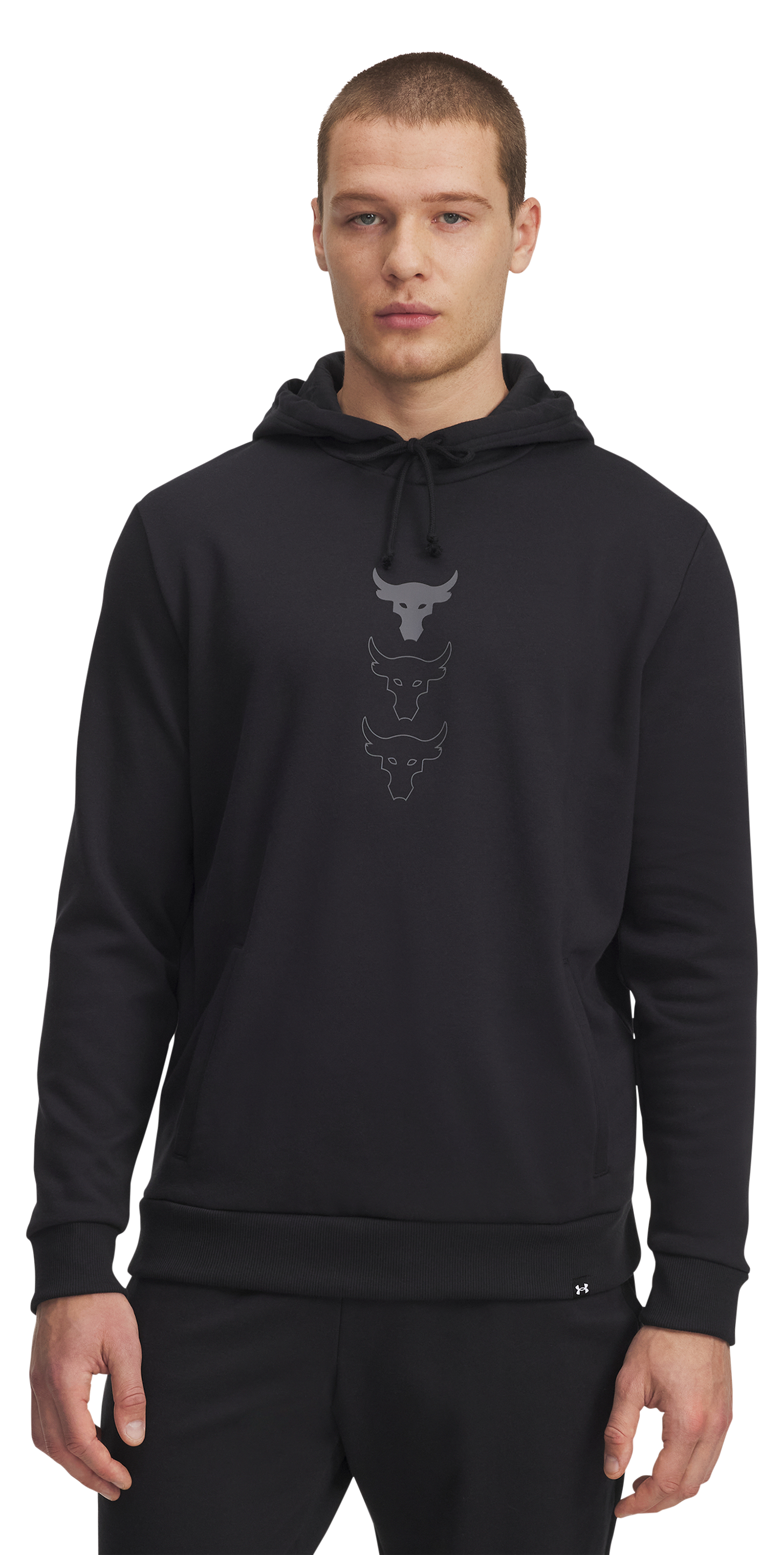 Image of Under Armour Project Rock Rival Fleece Long-Sleeve Hoodie for Men - Black - L