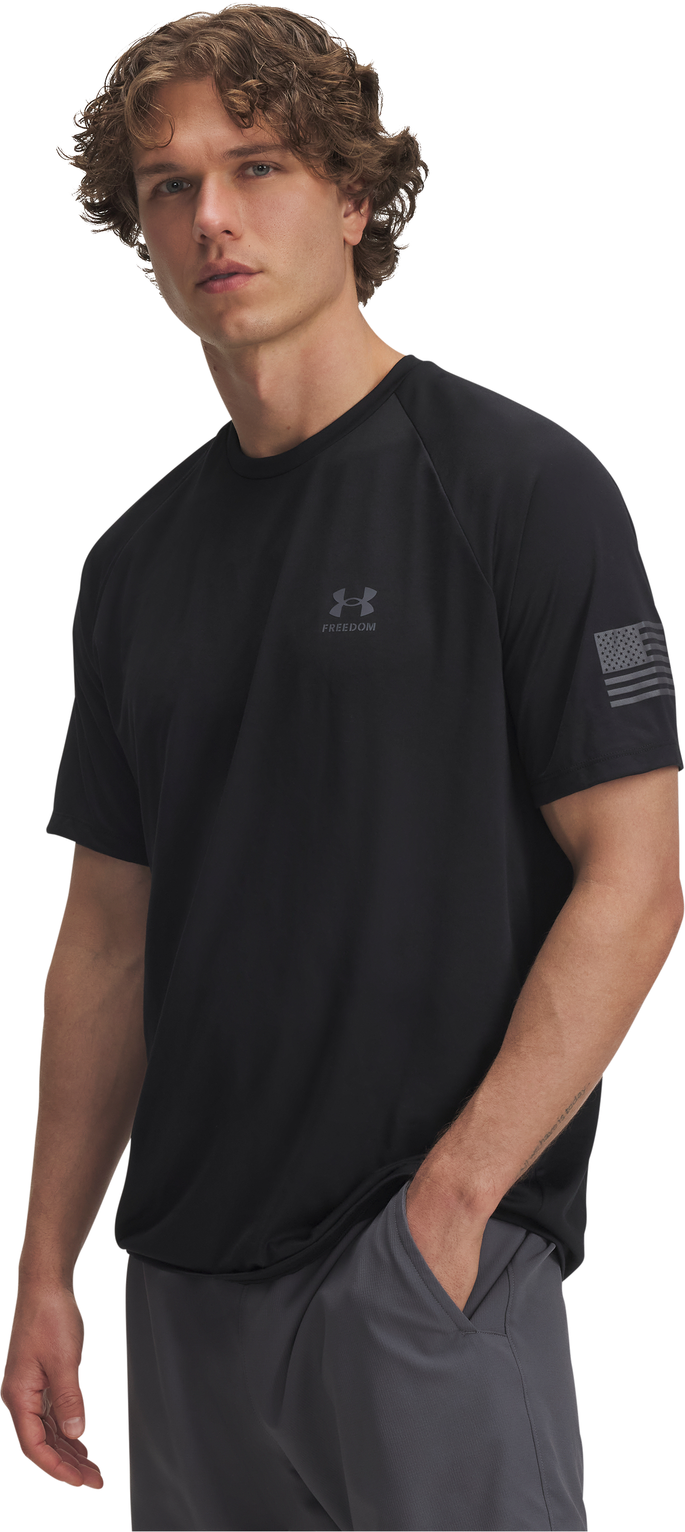 Image of Under Armour Freedom Tech Loose-Fit Short-Sleeve T-Shirt - Black - M