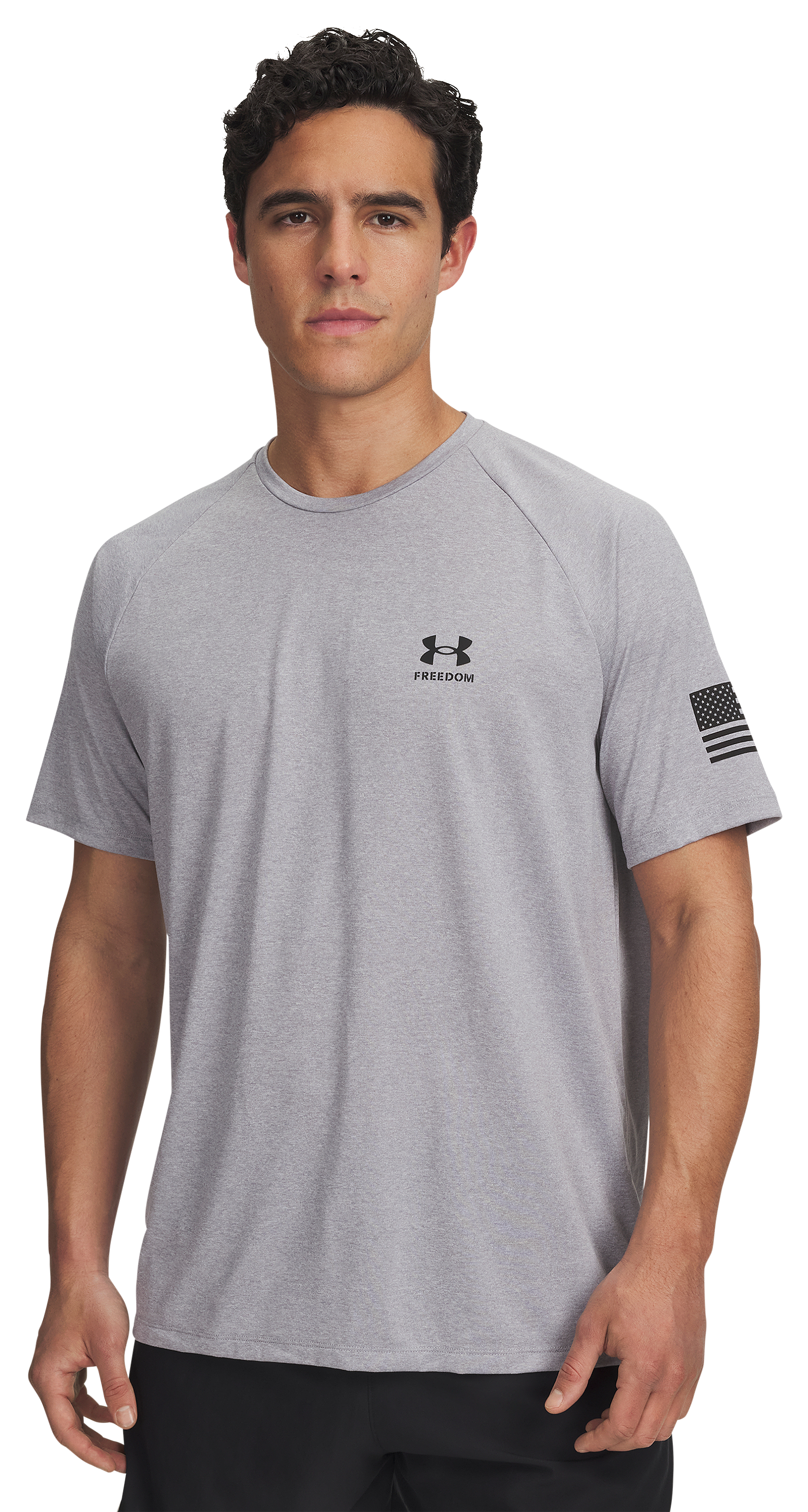 Image of Under Armour Freedom Tech Loose-Fit Short-Sleeve T-Shirt - Steel Light Heather - S