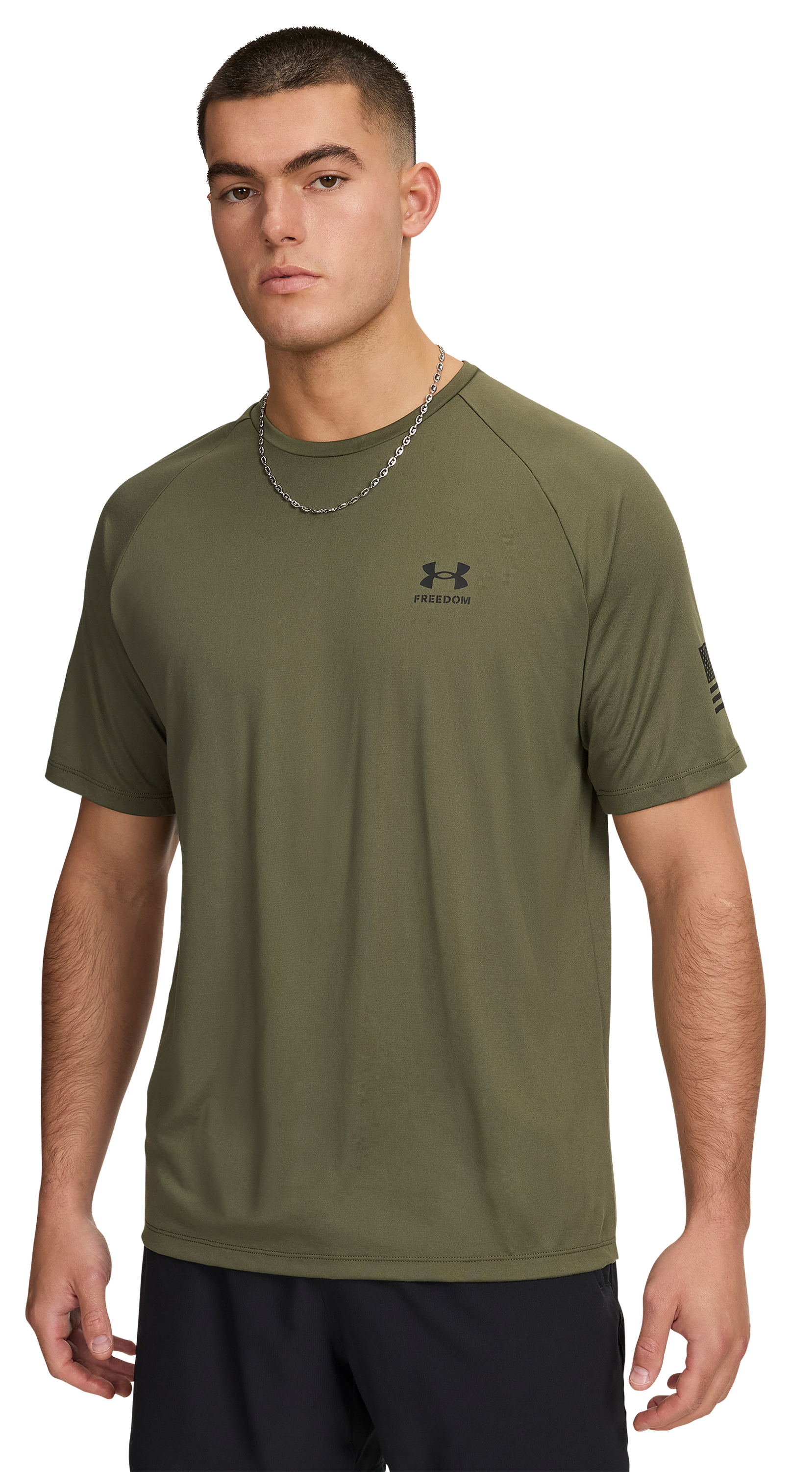 Image of Under Armour Freedom Tech Loose-Fit Short-Sleeve T-Shirt - Marine OD Green
