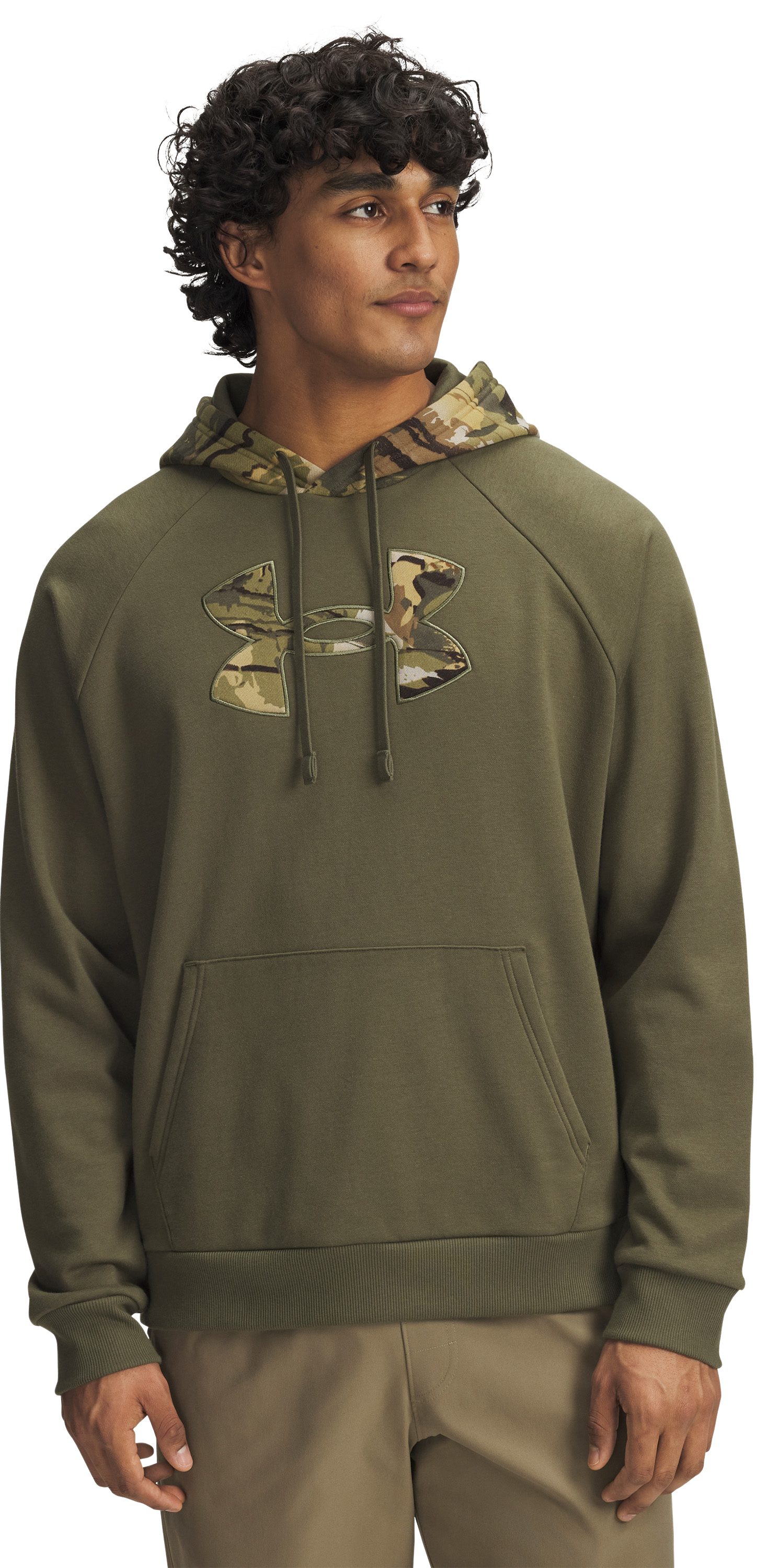 Image of Under Armour Rival Fleece Camo Hoodie for Men - Marine OD Green - M