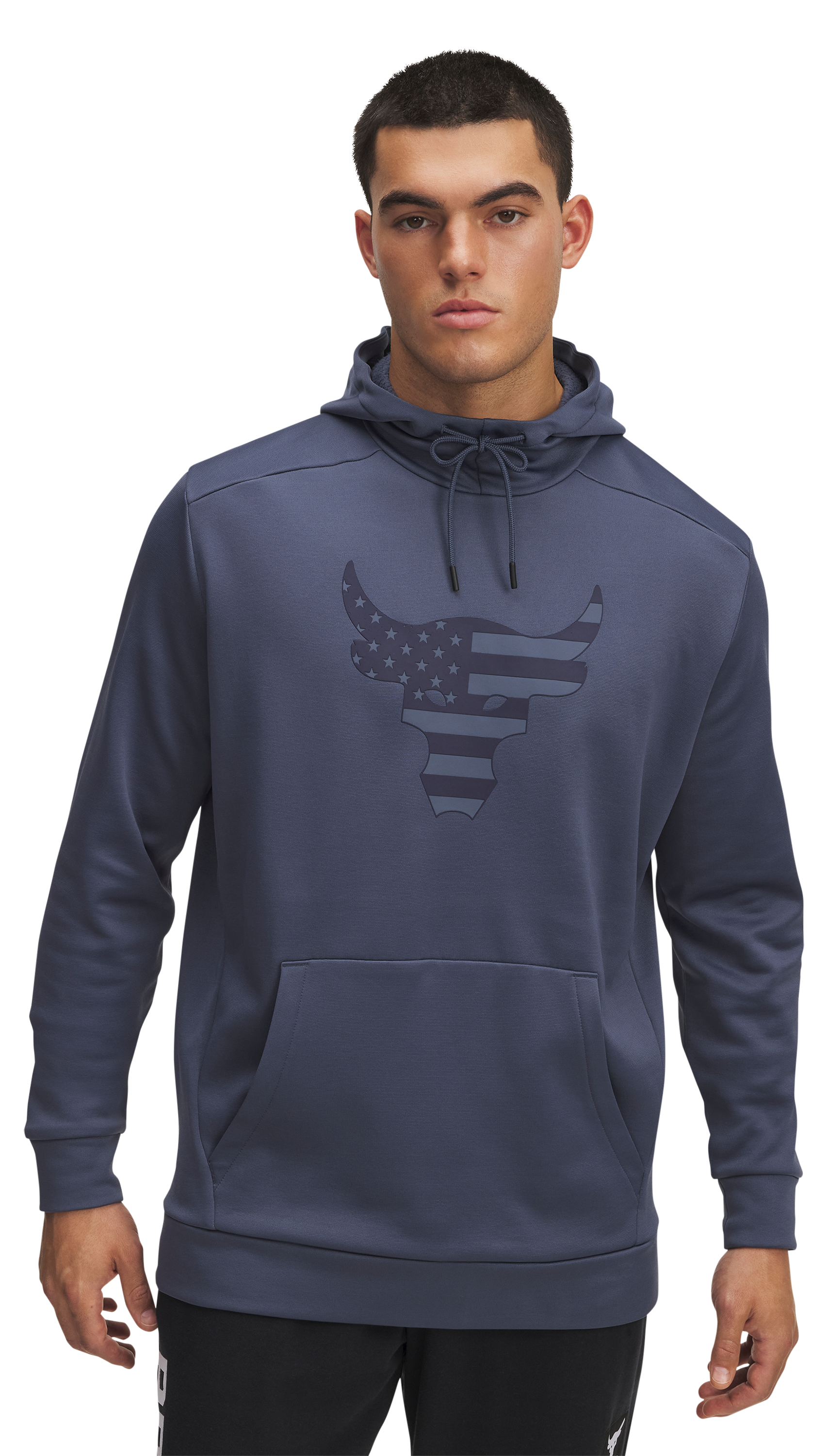 Image of Under Armour Project Rock Freedom Bull Long-Sleeve Hoodie for Men - Downpour Gray