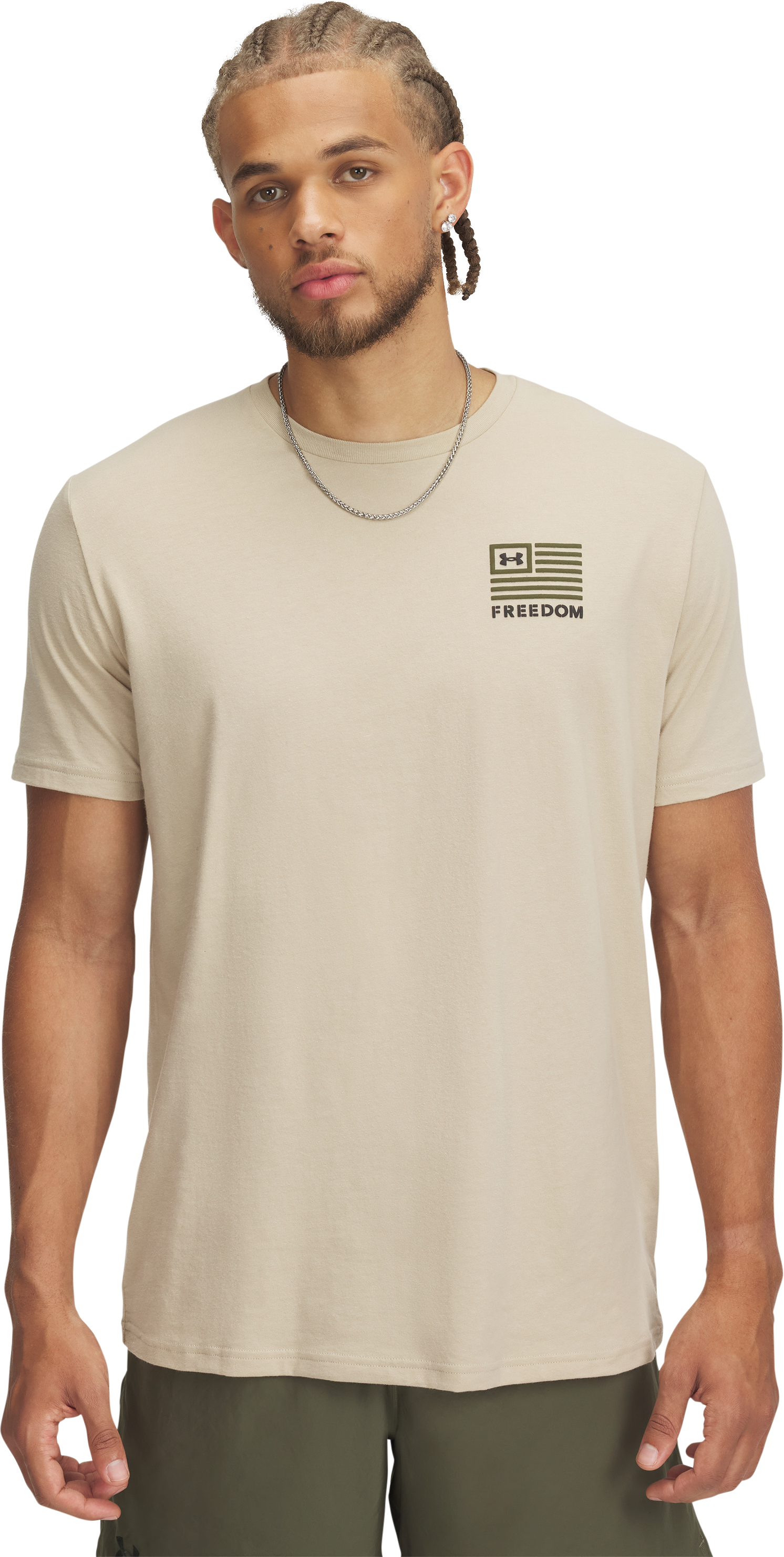 Image of Under Armour Freedom Flag Left-Chest Graphic Short-Sleeve T-Shirt - Desert Sand